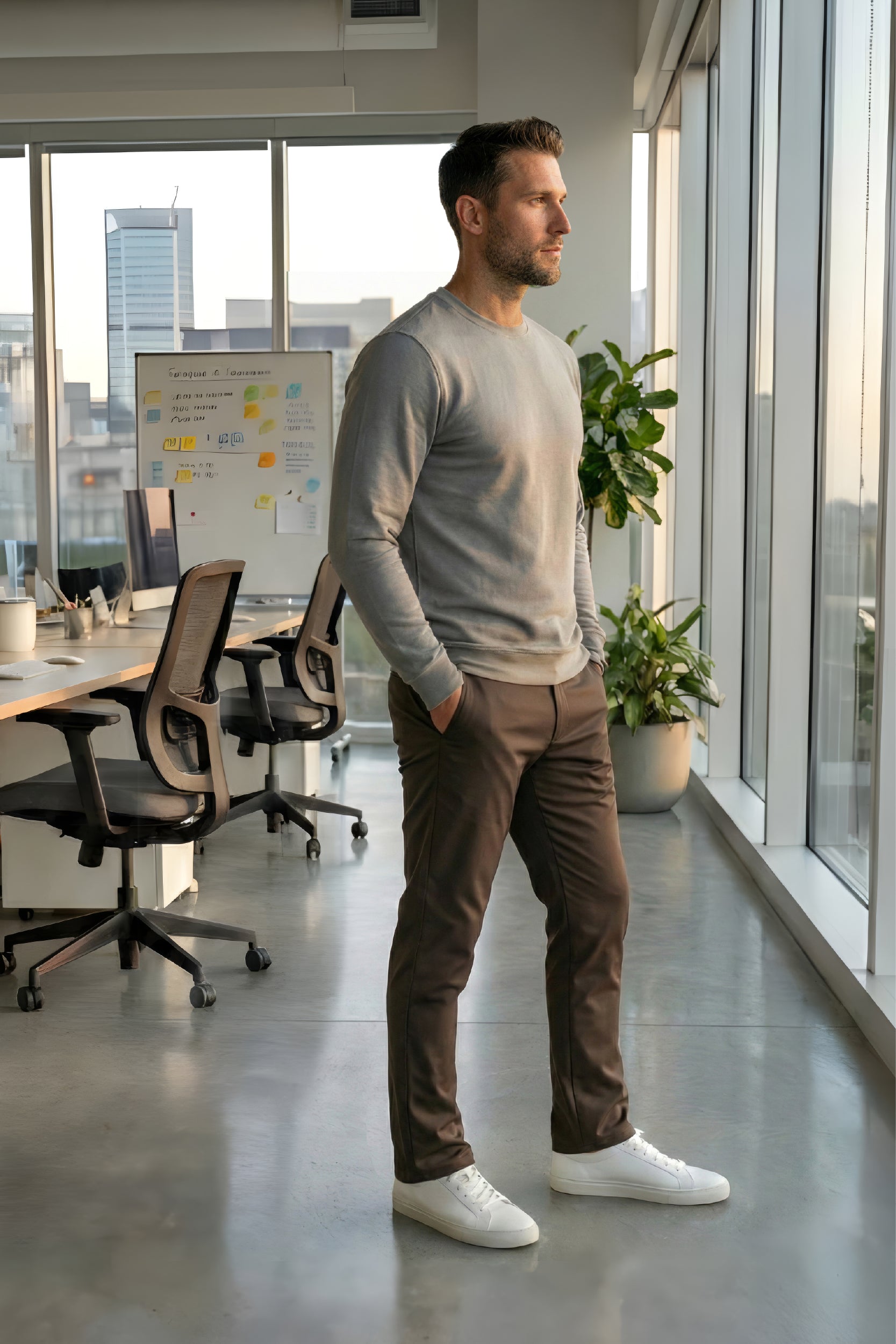 Herren Flexon Ultra Flexible Relaxed Fit Jogger-Hose mit Gummizug, Braun M702-R0433-03