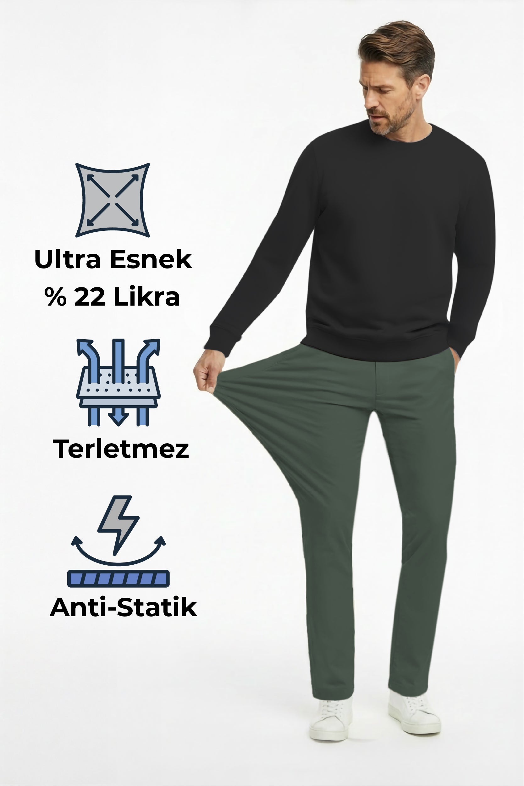 Herren Flexon Ultra Flexible Relaxed Jogger Hose mit elastischem Bund Grün M702-R0433-01