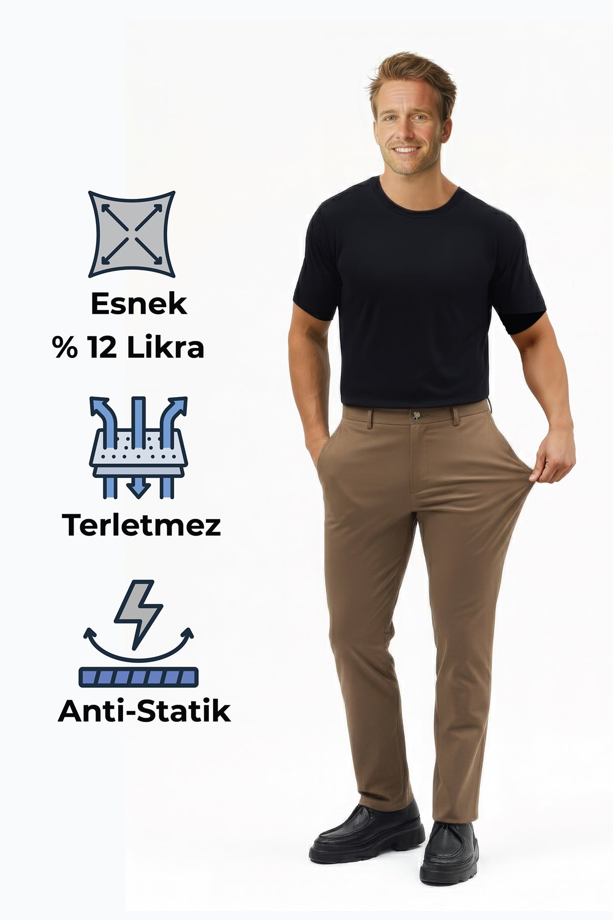 Herren Motion Stretch Stoff Relaxed Jogger Hose mit elastischem Bund (Sommerlich) Braun M701-R0140002-05