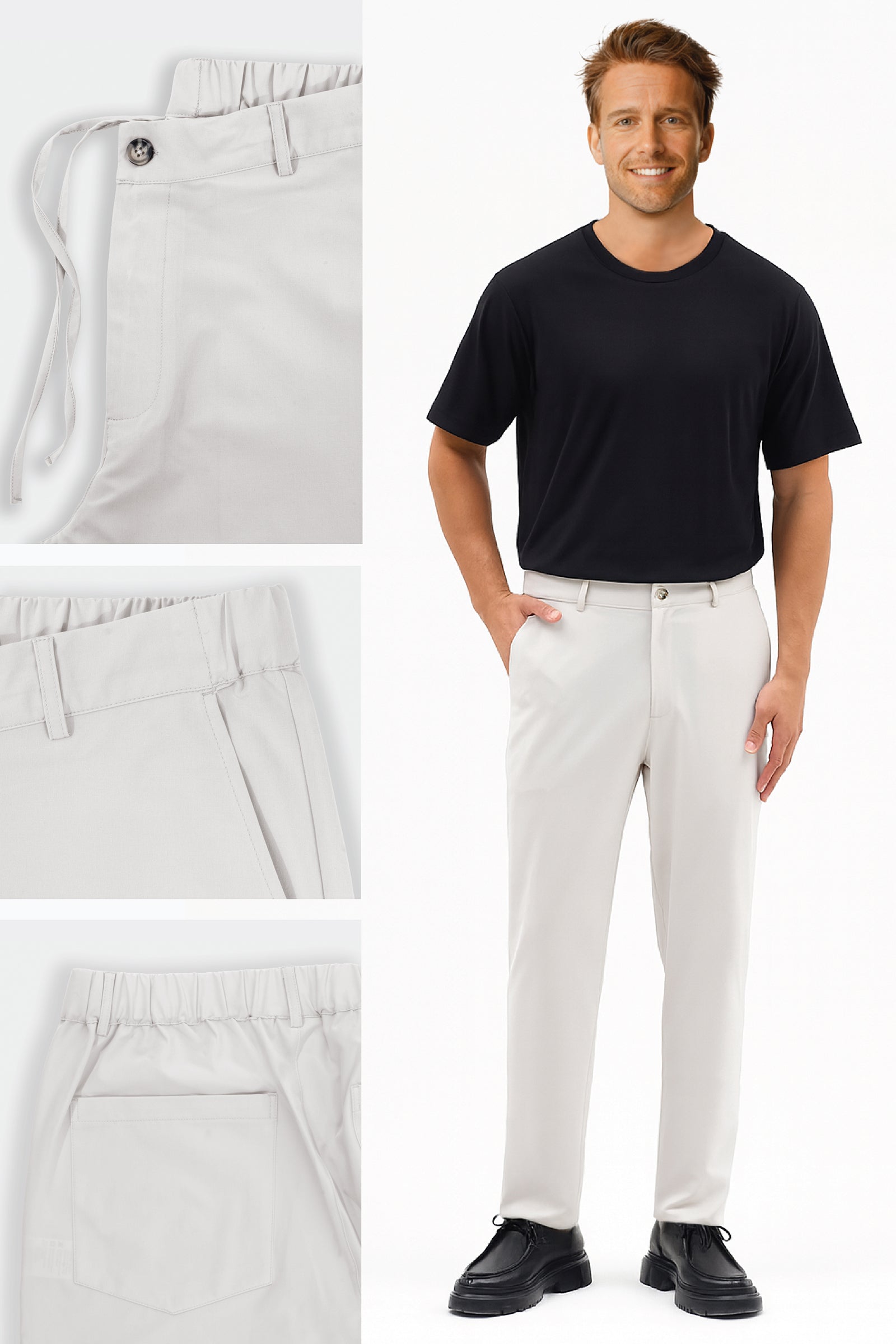 Herren Motion Stretch Stoff Relaxed Jogger Hose mit Gummizug an der Taille (Sommer) Hellgrau M701-R0140002-03
