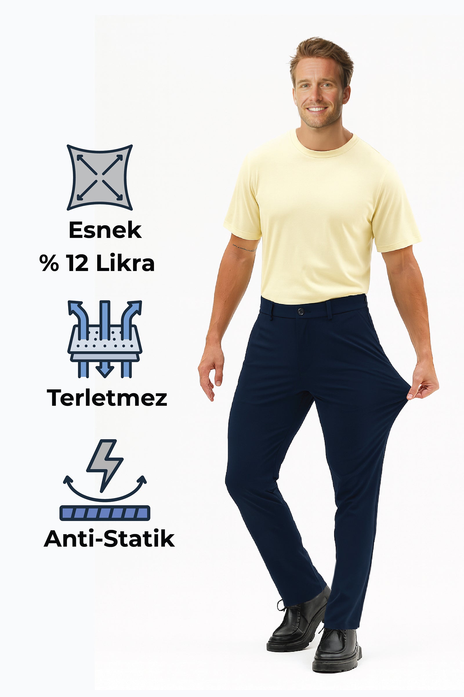 Herren Motion Stretch Stoff Relaxed Jogger Hose mit Gummibund (Sommerlich) Marineblau M701-R0140002-02