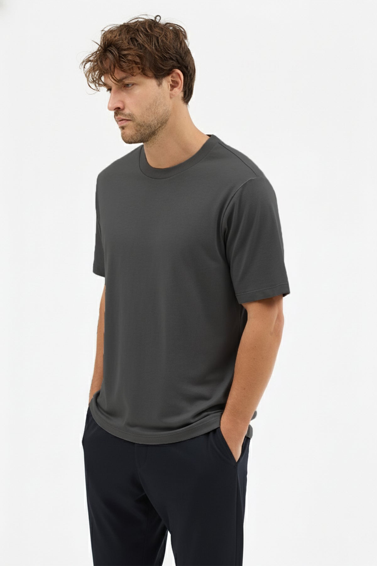 Erkek Vision Premium Kalite Yoğun Dokulu Pamuklu T-Shirt Koyu Gri M101-R0220-04