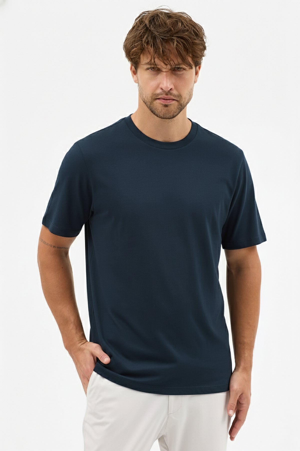 Erkek Vision Premium Kalite Yoğun Dokulu Pamuklu T-Shirt Lacivert M101-R0220-05