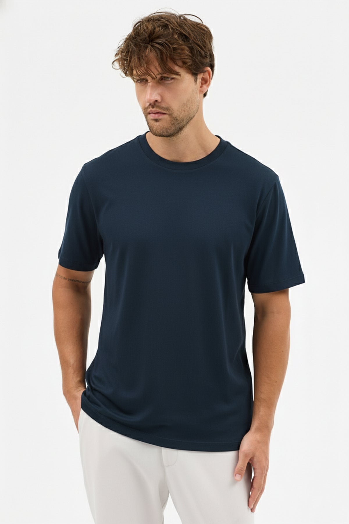 Erkek Vision Premium Kalite Yoğun Dokulu Pamuklu T-Shirt Lacivert M101-R0220-05