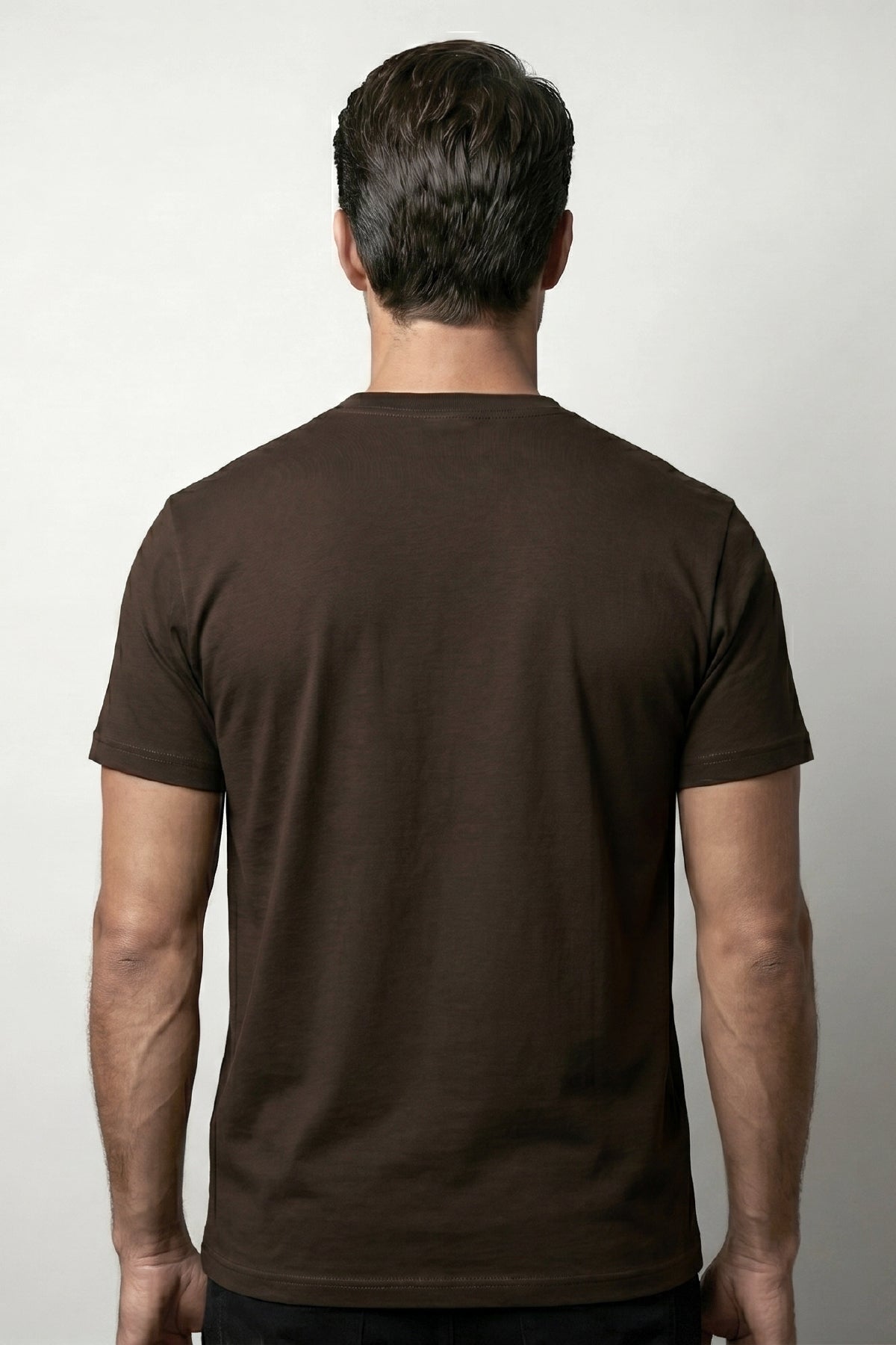 Goffra Erkek Vision Premium Kalite Yoğun Dokulu Pamuklu T-Shirt Kahverengi, arka görünüm