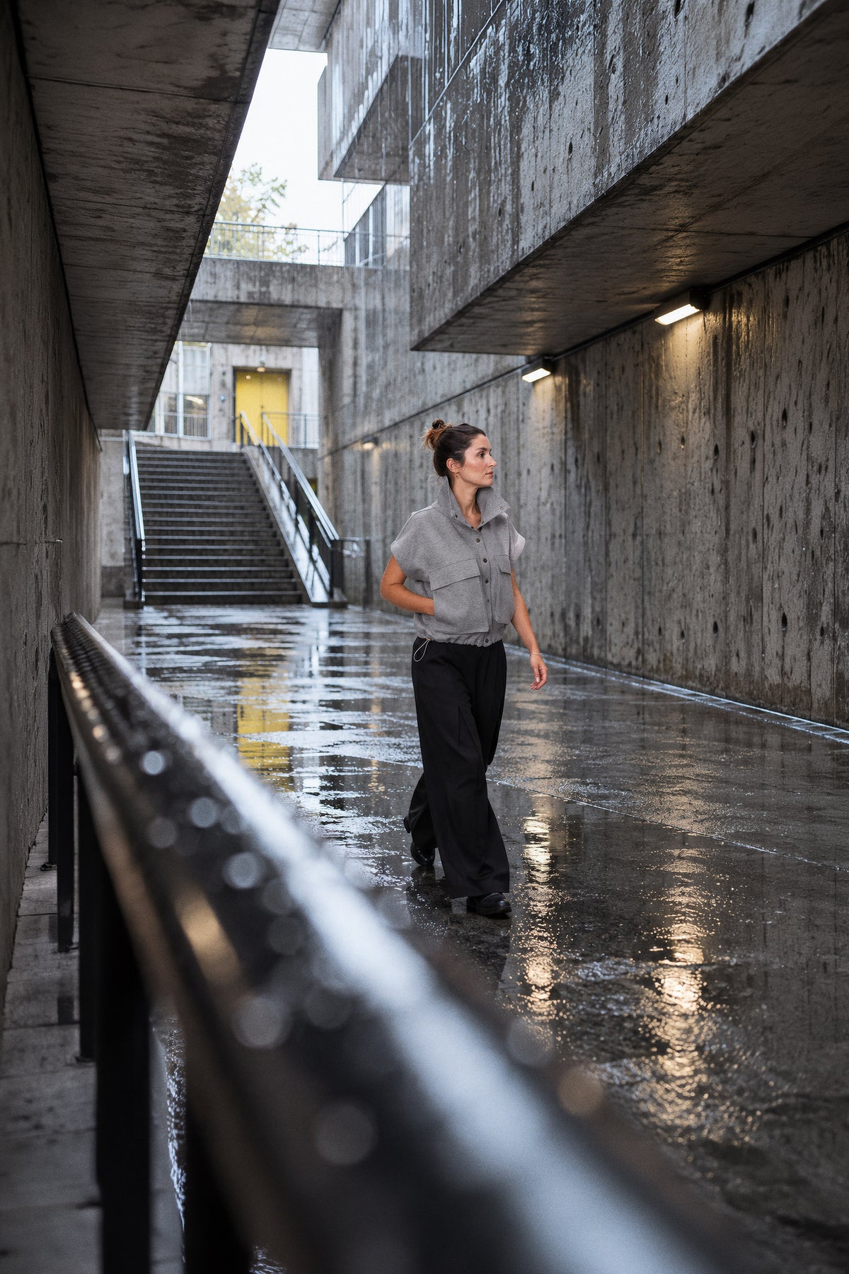 Kadın Aura Çıtçıtlı Belden Ayarlamalı Bomber Yelek Gri Melanj