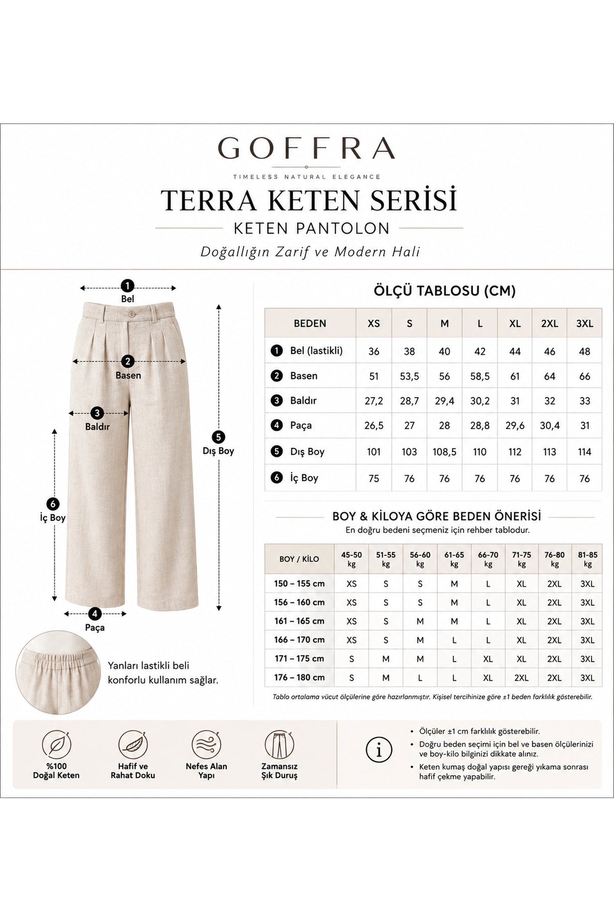 Kadın Terra %100 Keten Pantolon Yazlık Nefes Alabilen Latte W351-K0402-02