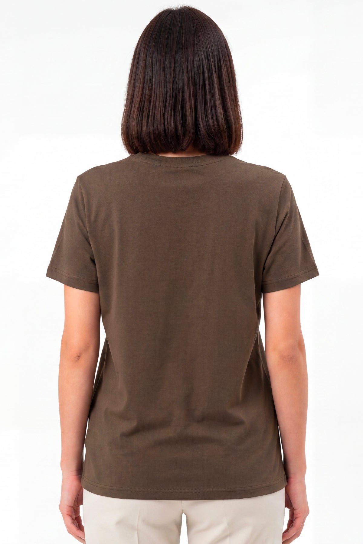 Kadın Vision Bisiklet Yaka Premium Kalite Yoğun Dokulu Pamuklu T-Shirt Kahverengi W101-R0220-06
