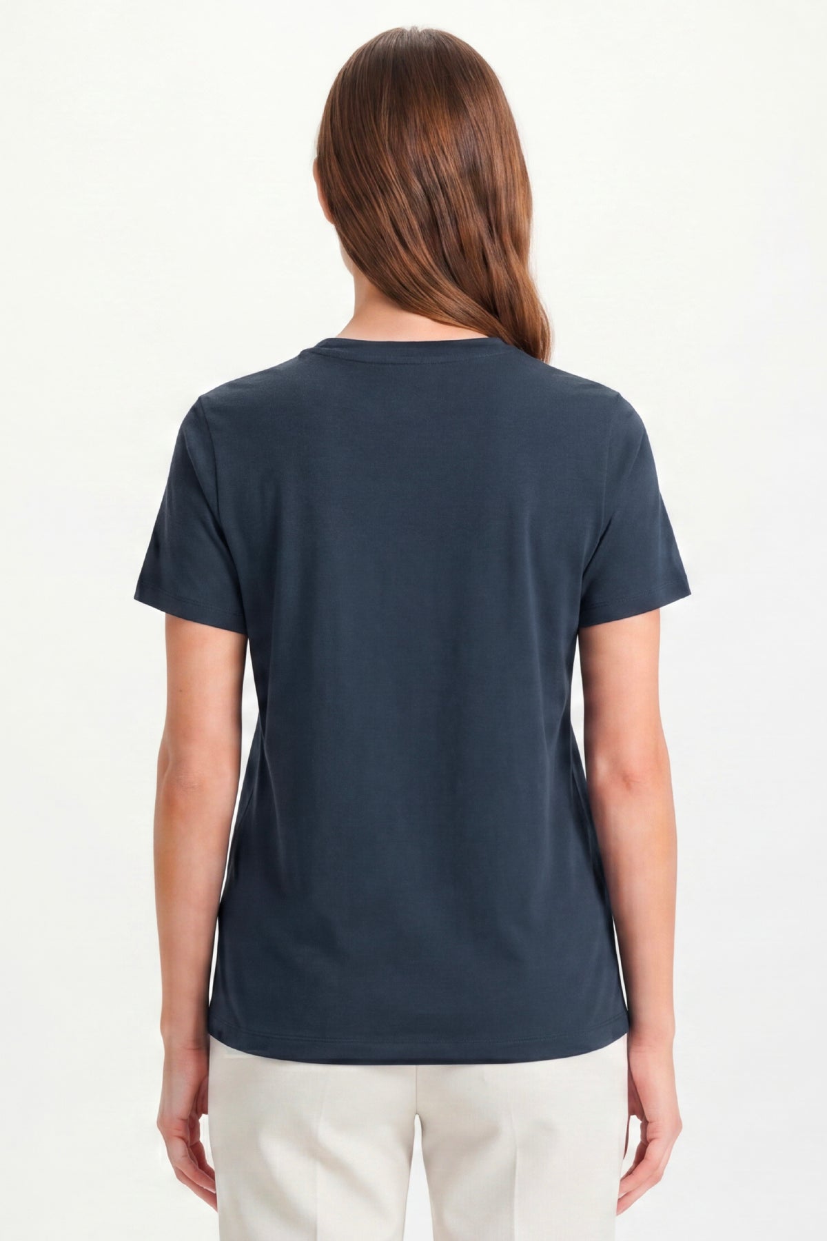 Kadın Vision Bisiklet Yaka Premium Kalite Yoğun Dokulu Pamuklu T-Shirt Lacivert W101-R0220-07