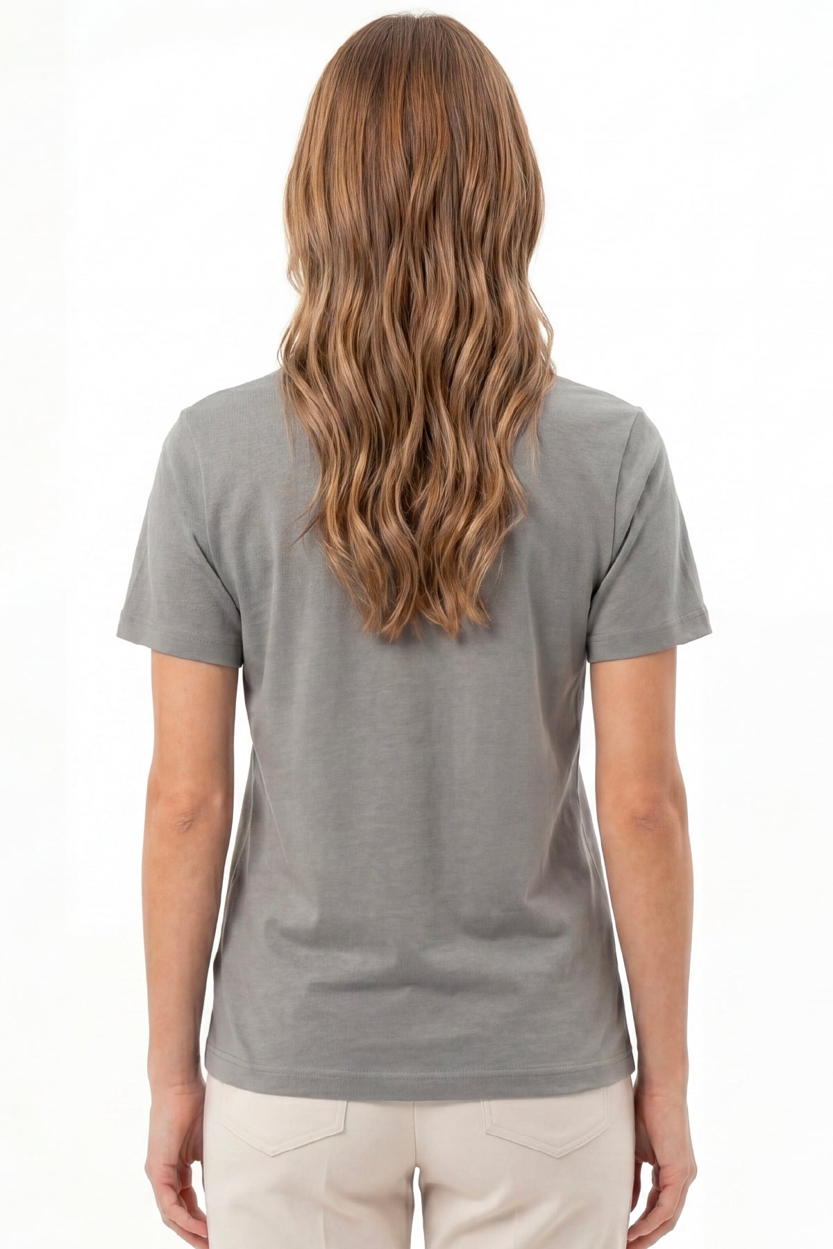 Kadın Vision Bisiklet Yaka Premium Kalite Yoğun Dokulu Pamuklu T-Shirt Koyu Gri W101-R0220-04