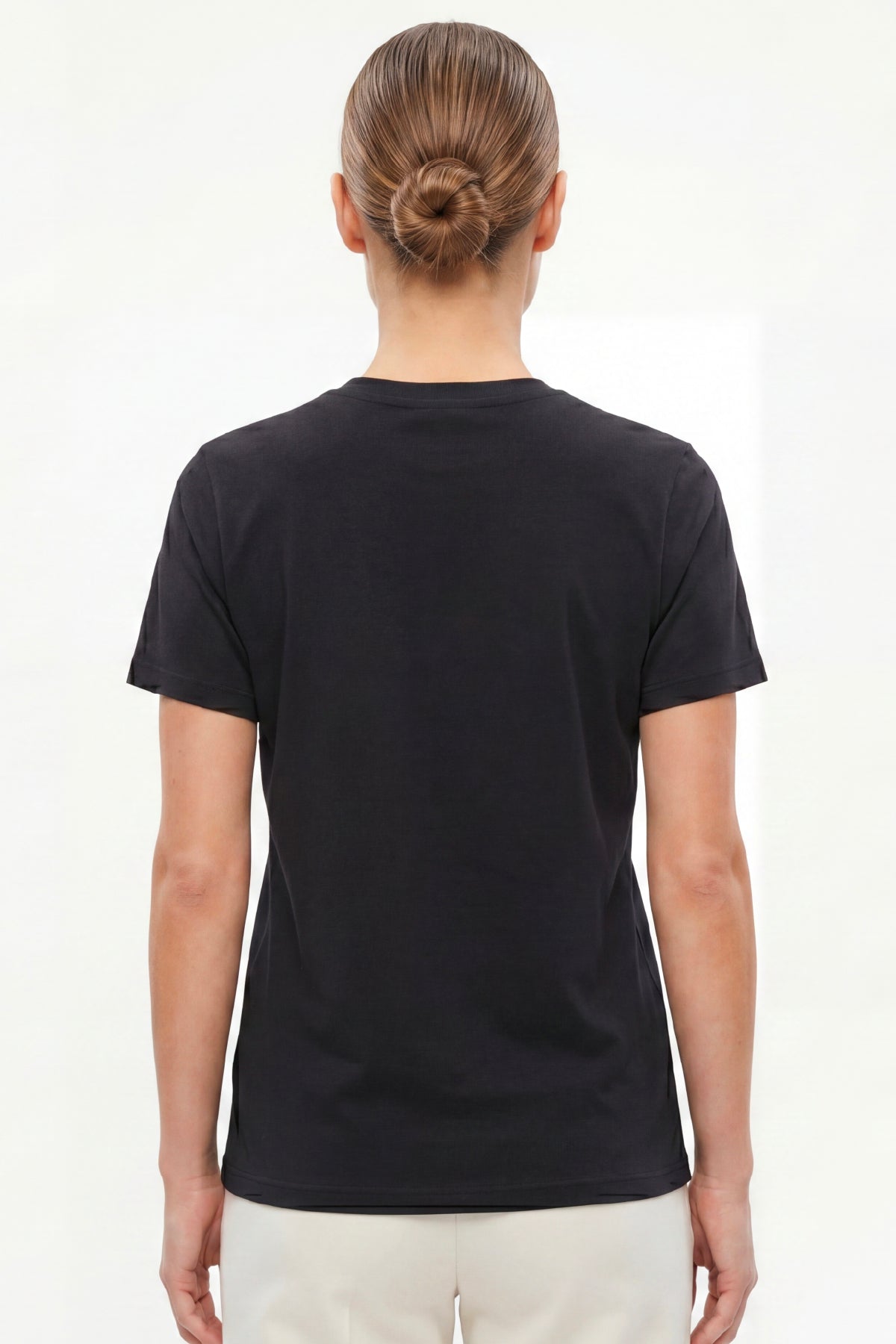 Kadın Vision Bisiklet Yaka Premium Kalite Yoğun Dokulu Pamuklu T-Shirt Siyah W101-R0220-08