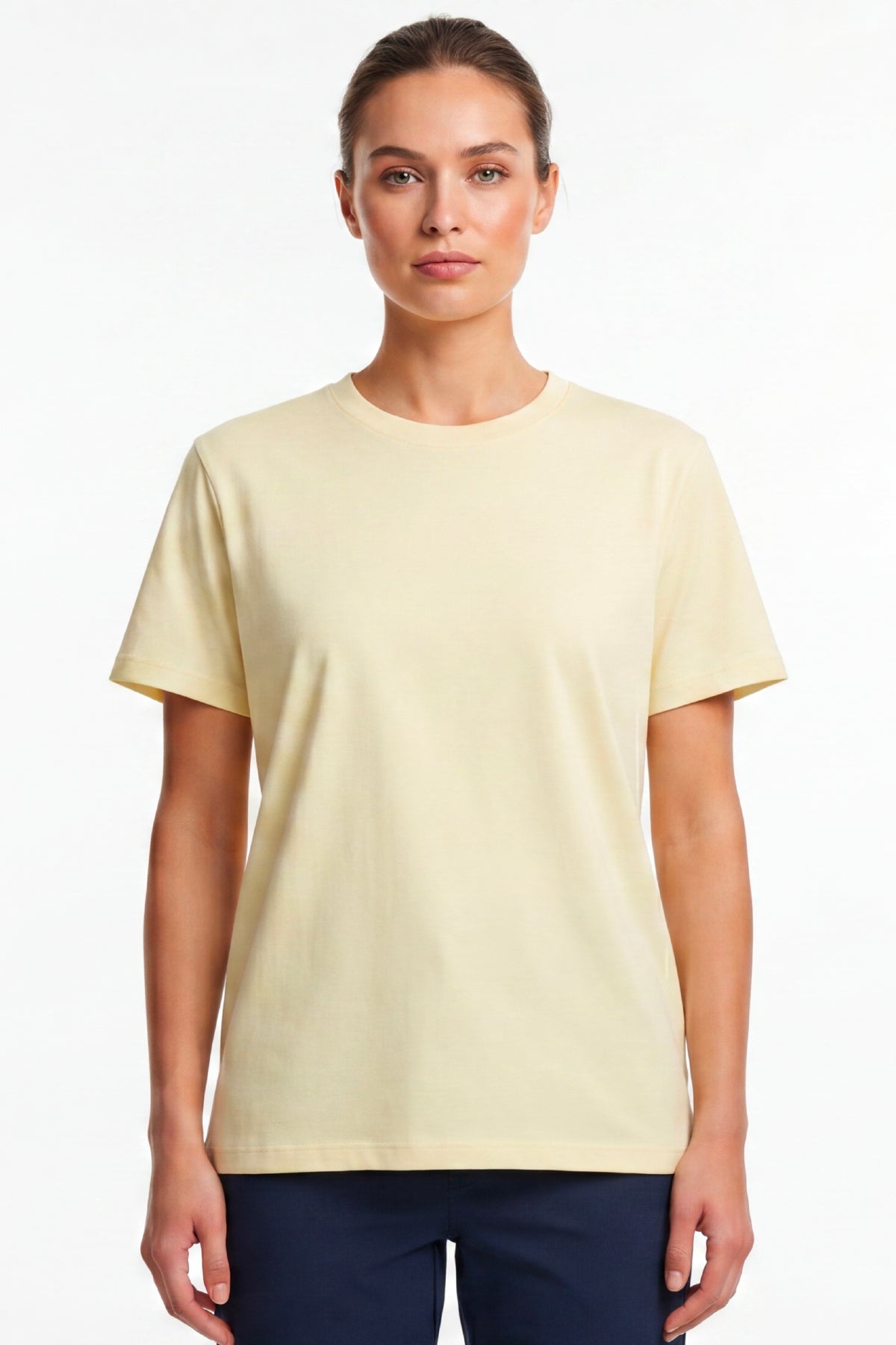 Kadın Vision Bisiklet Yaka Premium Kalite Yoğun Dokulu Pamuklu T-Shirt Sarı W101-R0220-03