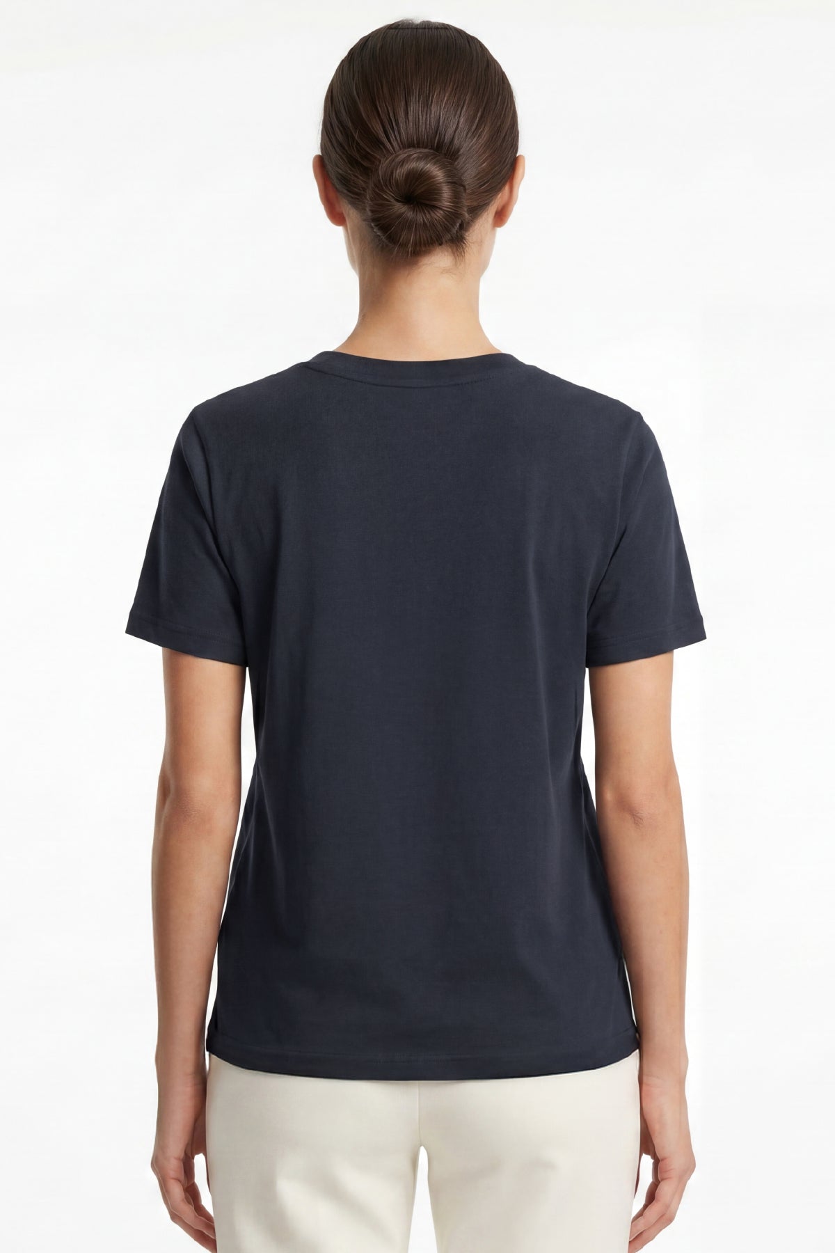 Kadın Vision V Yaka Premium Kalite Yoğun Dokulu Pamuklu T-Shirt Lacivert W102-R0220-08
