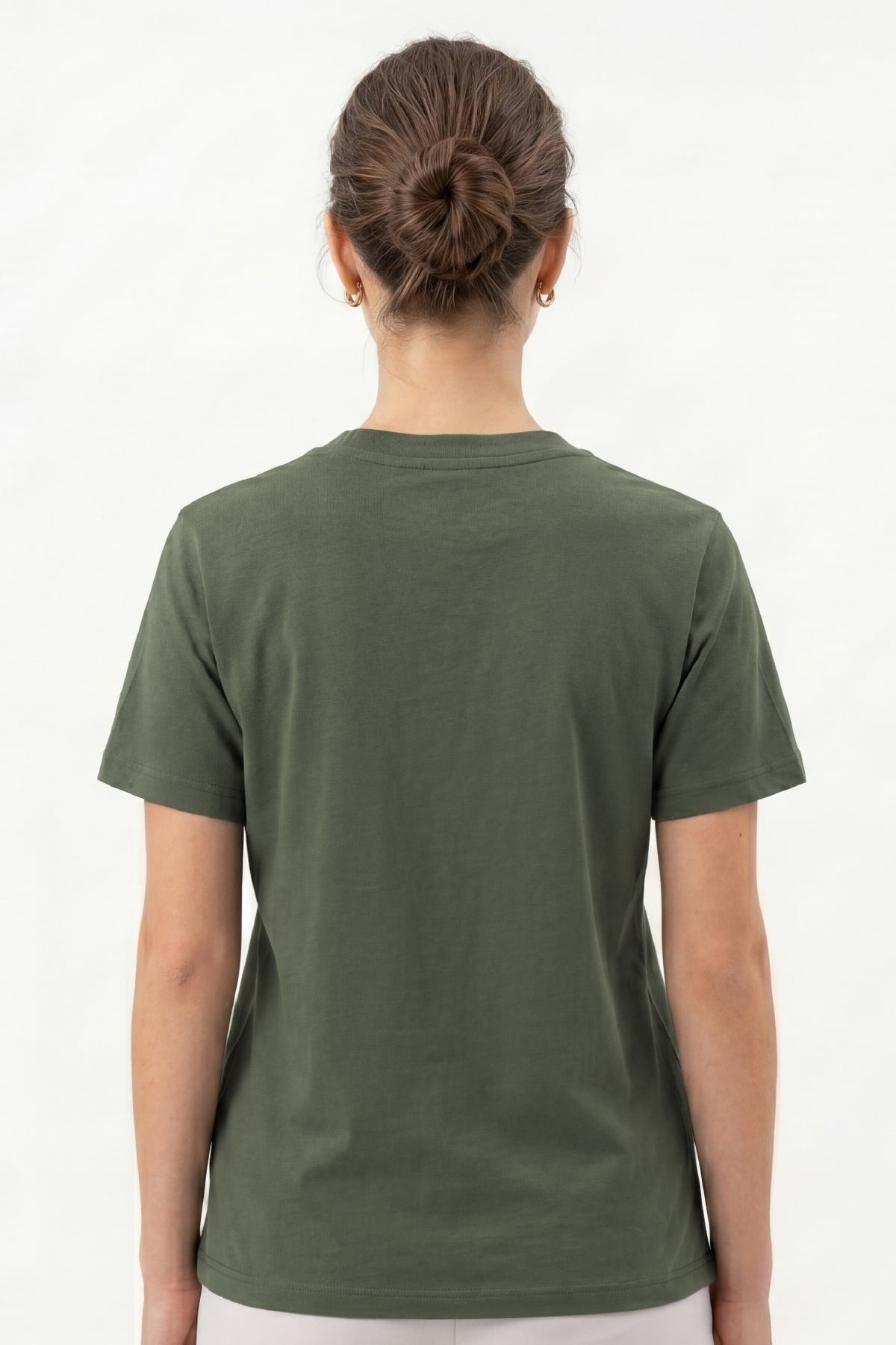 Kadın Vision V Yaka Premium Kalite Yoğun Dokulu Pamuklu T-Shirt Haki W102-R0220-06