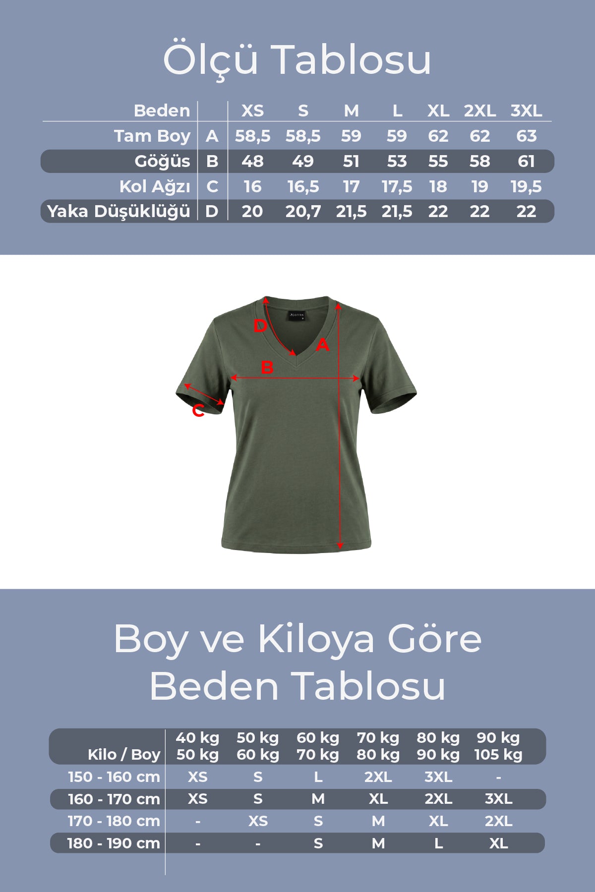 Kadın Vision V Yaka Premium Kalite Yoğun Dokulu Pamuklu T-Shirt Haki W102-R0220-06