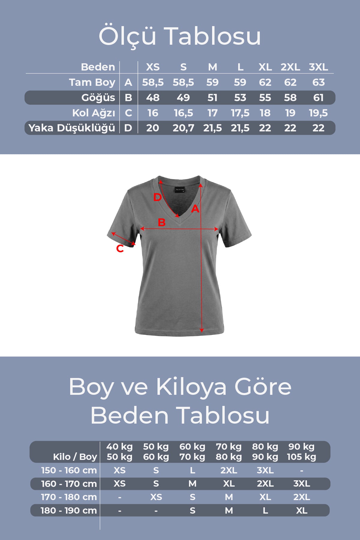 Kadın Vision V Yaka Premium Kalite Yoğun Dokulu Pamuklu T-Shirt Koyu Gri W102-R0220-05