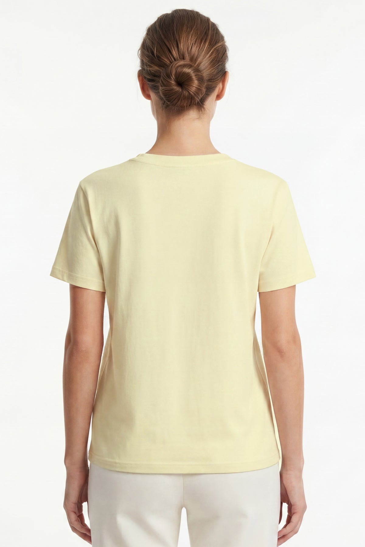 Kadın Vision V Yaka Premium Kalite Yoğun Dokulu Pamuklu T-Shirt Sarı W102-R0220-03