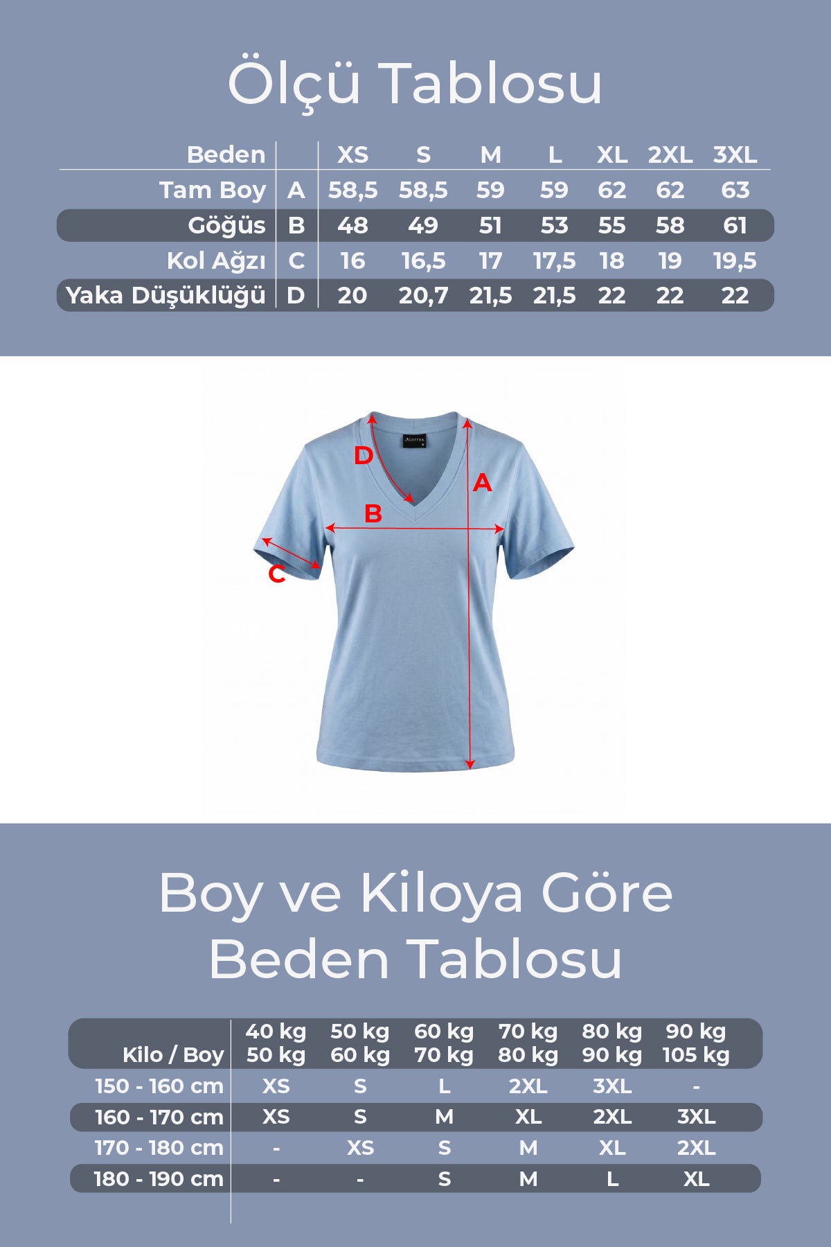 Kadın Vision V Yaka Premium Kalite Yoğun Dokulu Pamuklu T-Shirt Açık Mavi W102-R0220-04