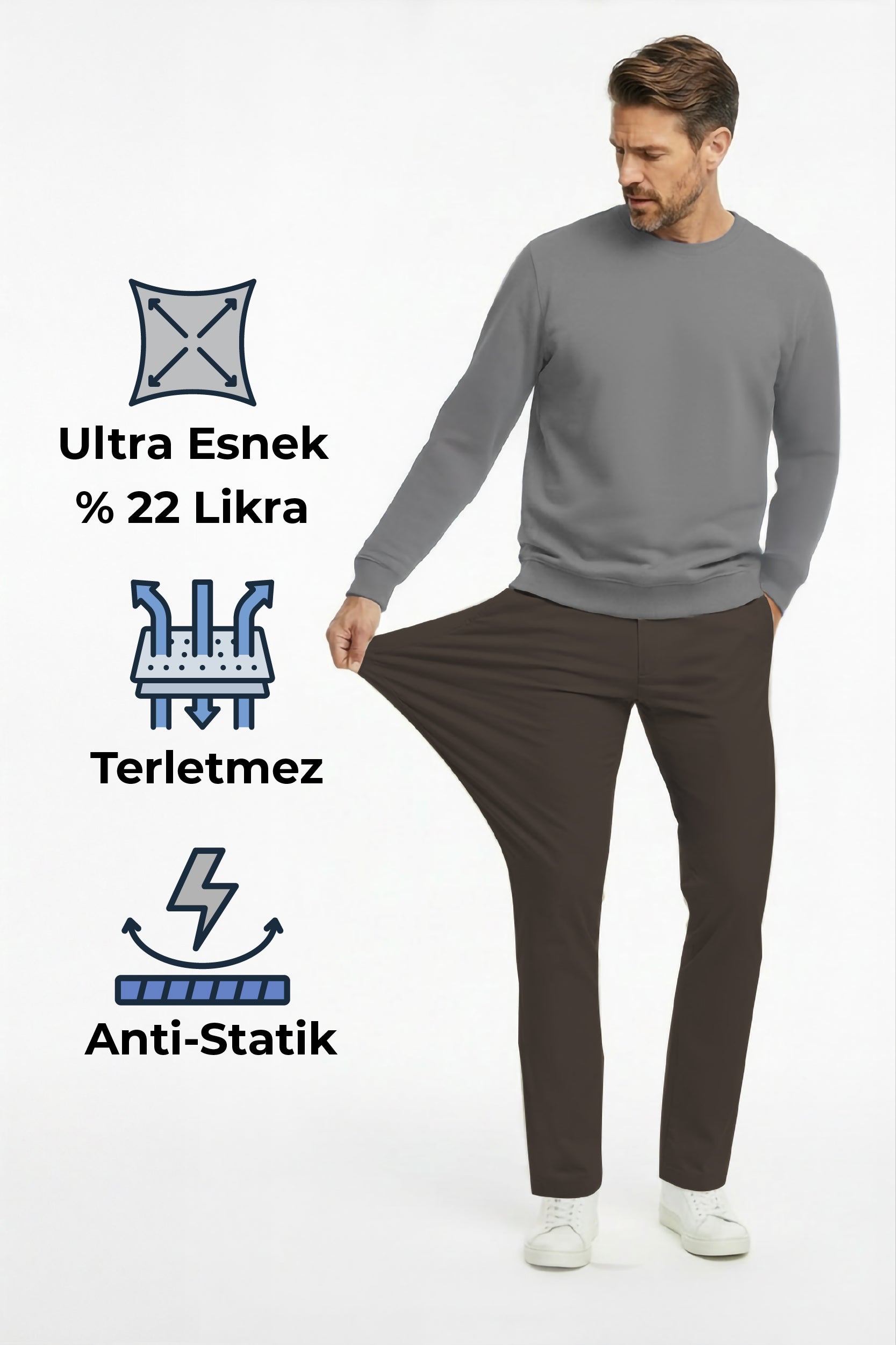 Erkek Flexon Ultra Esnek Relaxed Beli Lastikli Jogger Pantolon Kahverengi M702-R0433-03