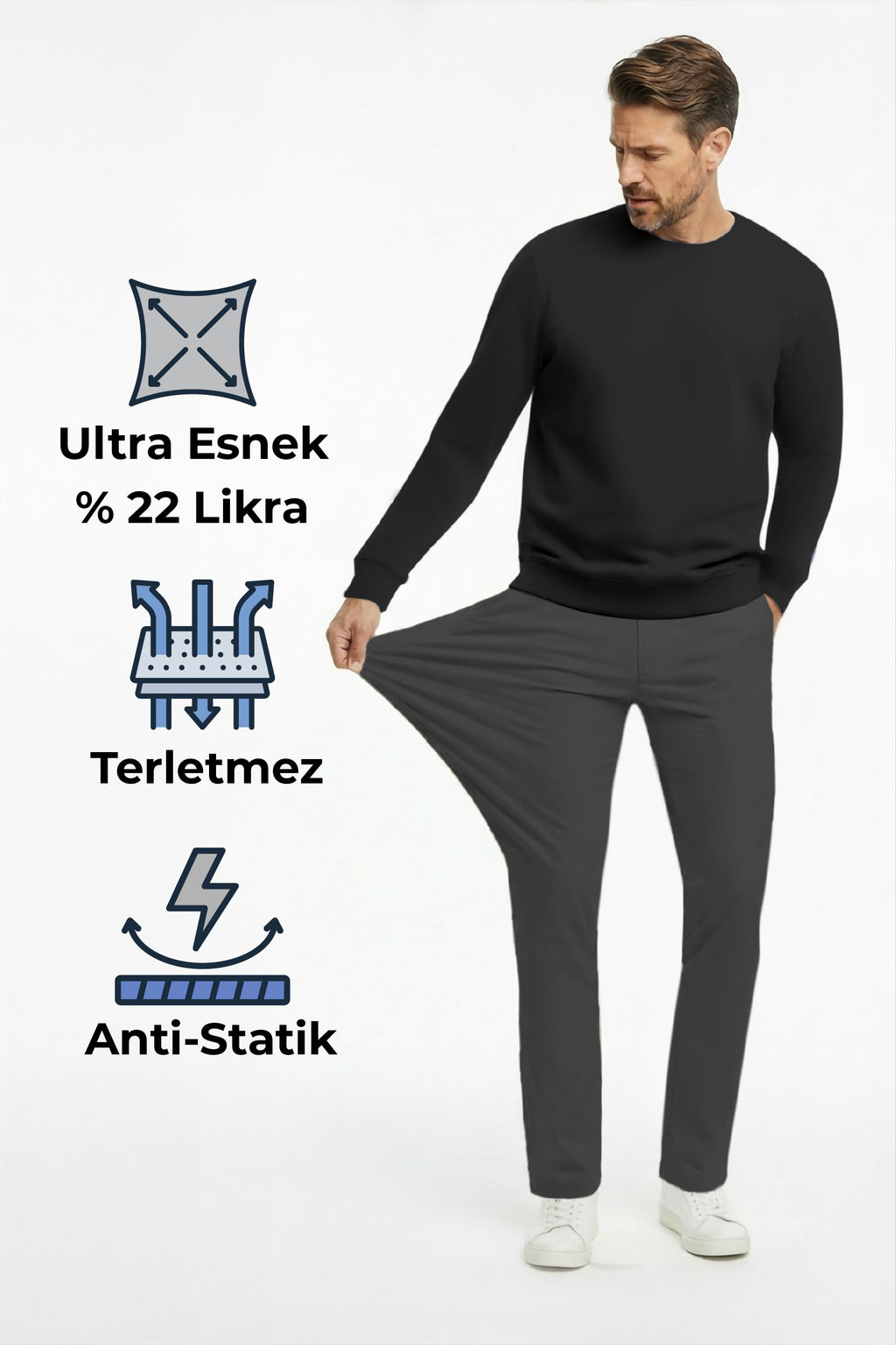 Erkek Flexon Ultra Esnek Relaxed Beli Lastikli Jogger Pantolon Koyu Gri M702-R0433-02