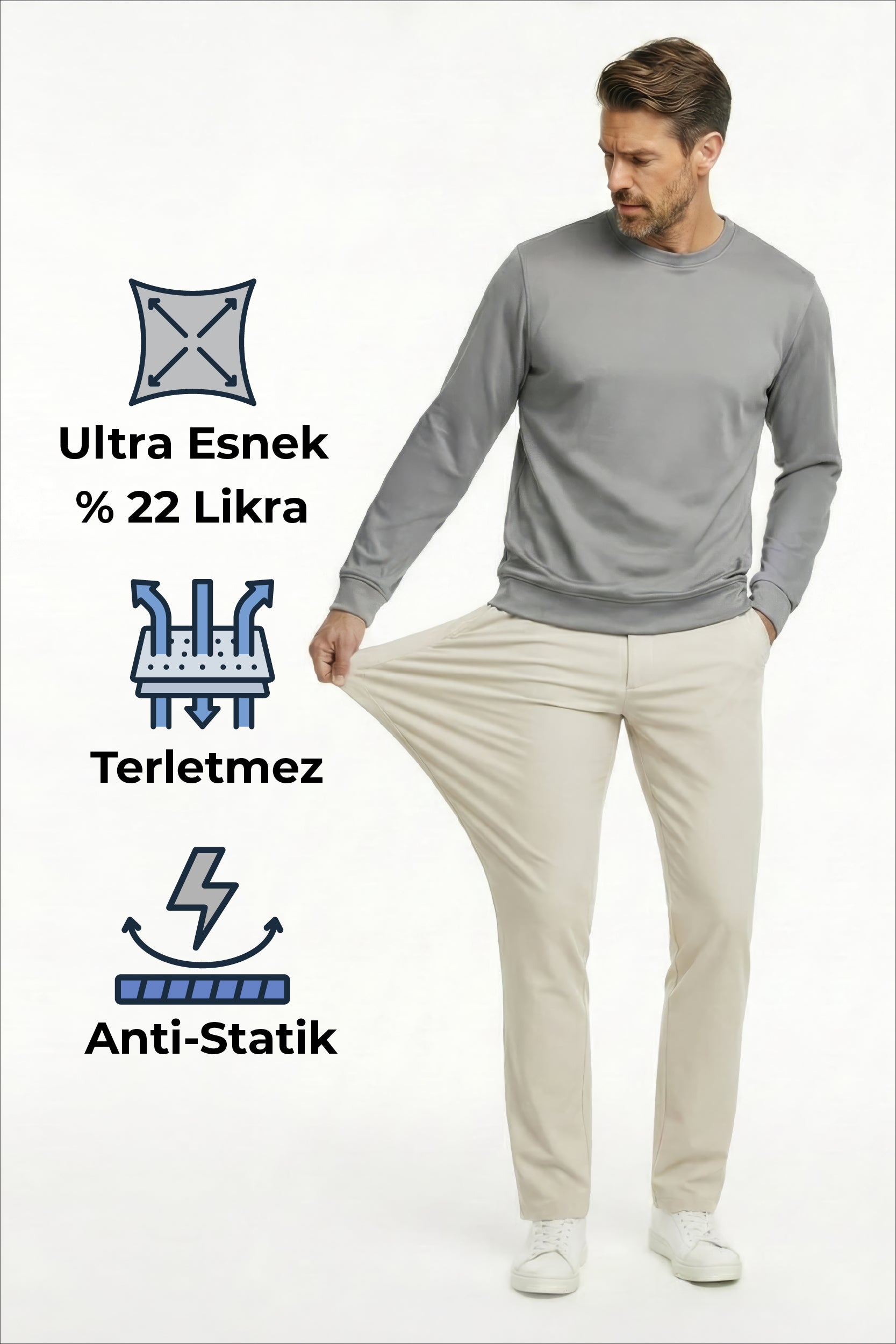 Erkek Flexon Ultra Esnek Relaxed Beli Lastikli Jogger Pantolon Krem M702-R0433-06