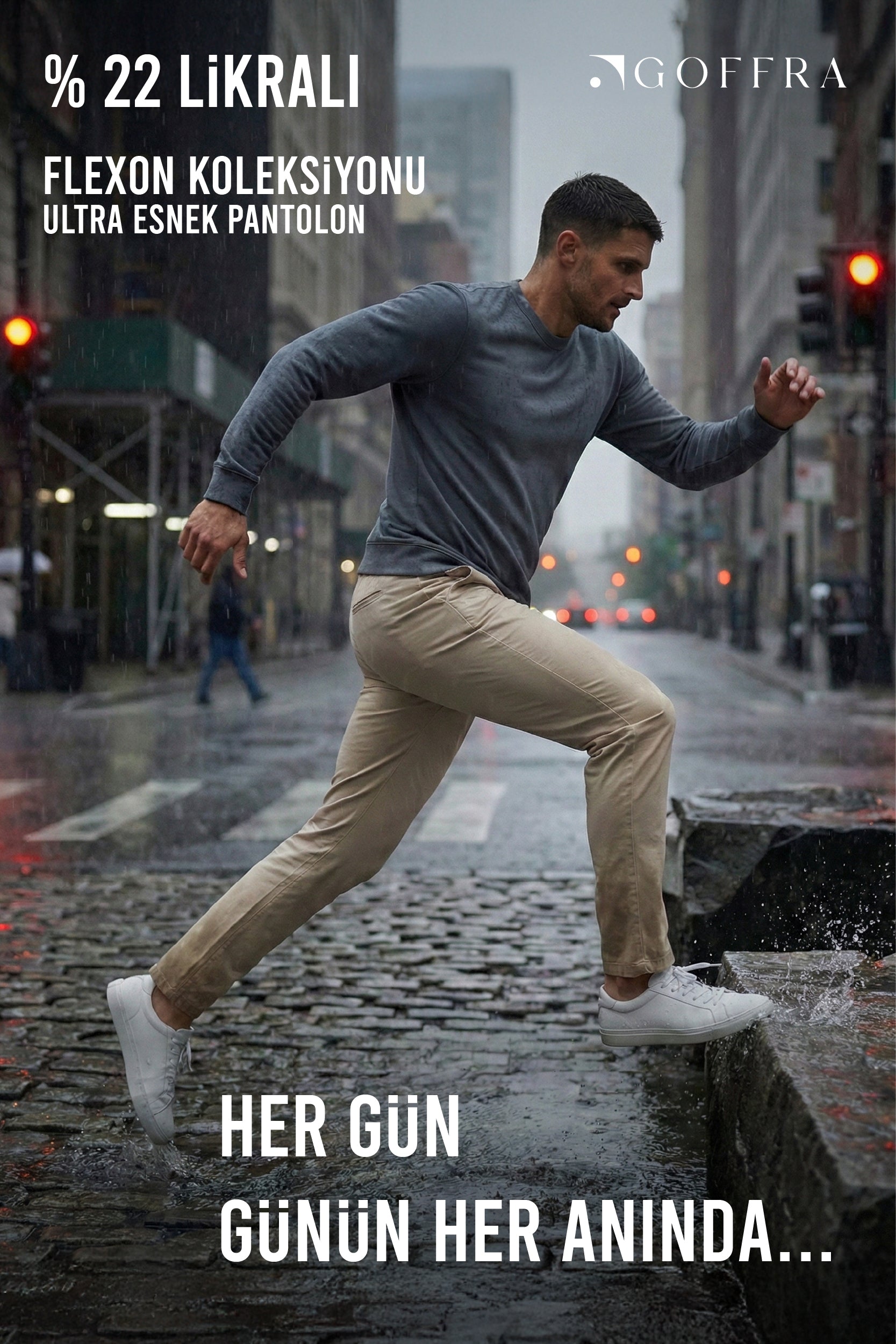 Erkek Flexon Ultra Esnek Relaxed Beli Lastikli Jogger Pantolon Krem M702-R0433-06