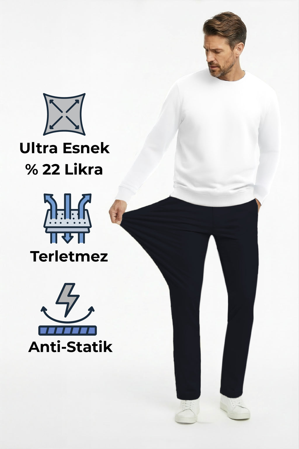 Erkek Flexon Ultra Esnek Relaxed Beli Lastikli Jogger Pantolon Lacivert M702-R0433-05