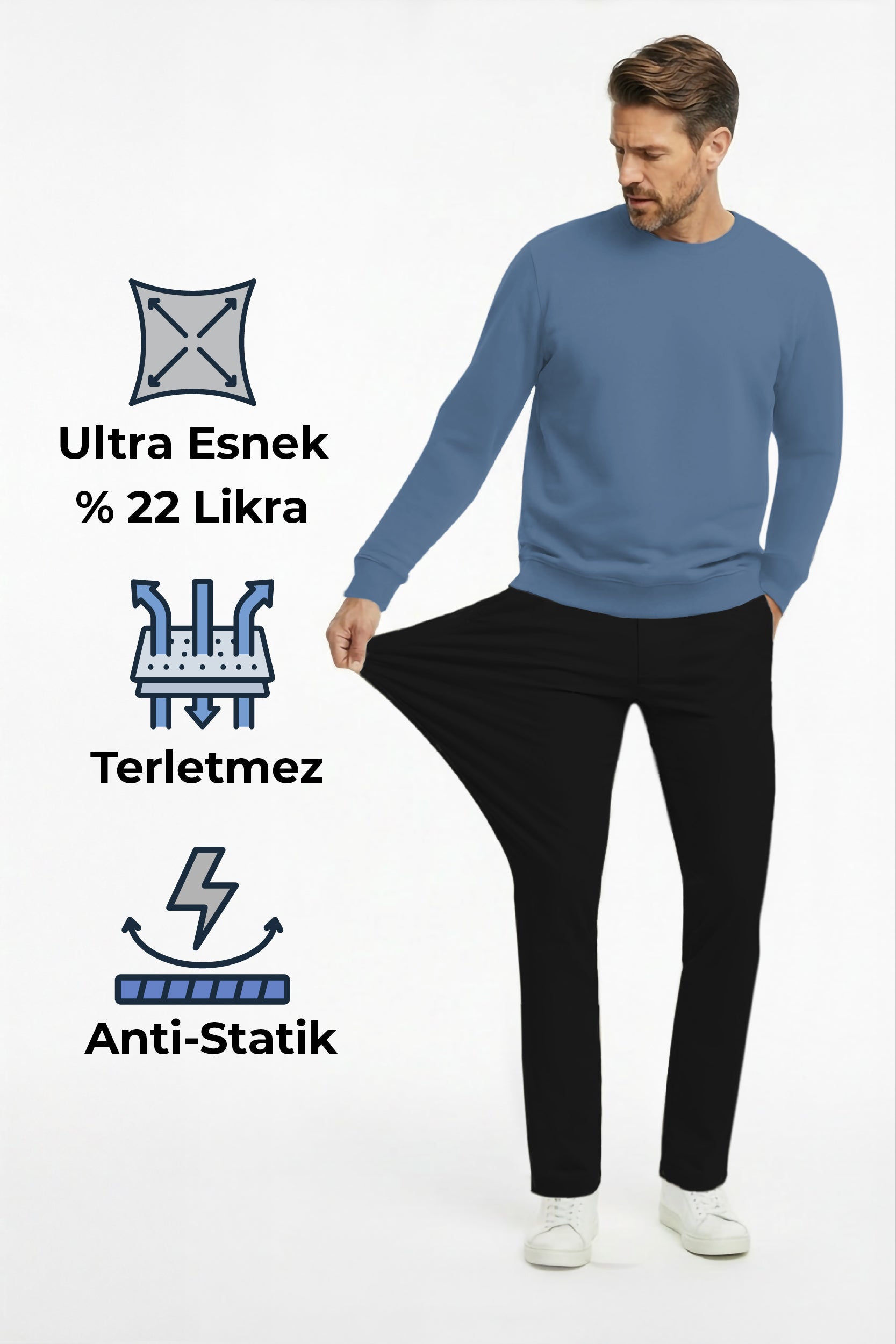Erkek Flexon Ultra Esnek Relaxed Beli Lastikli Jogger Pantolon Siyah M702-R0433-07