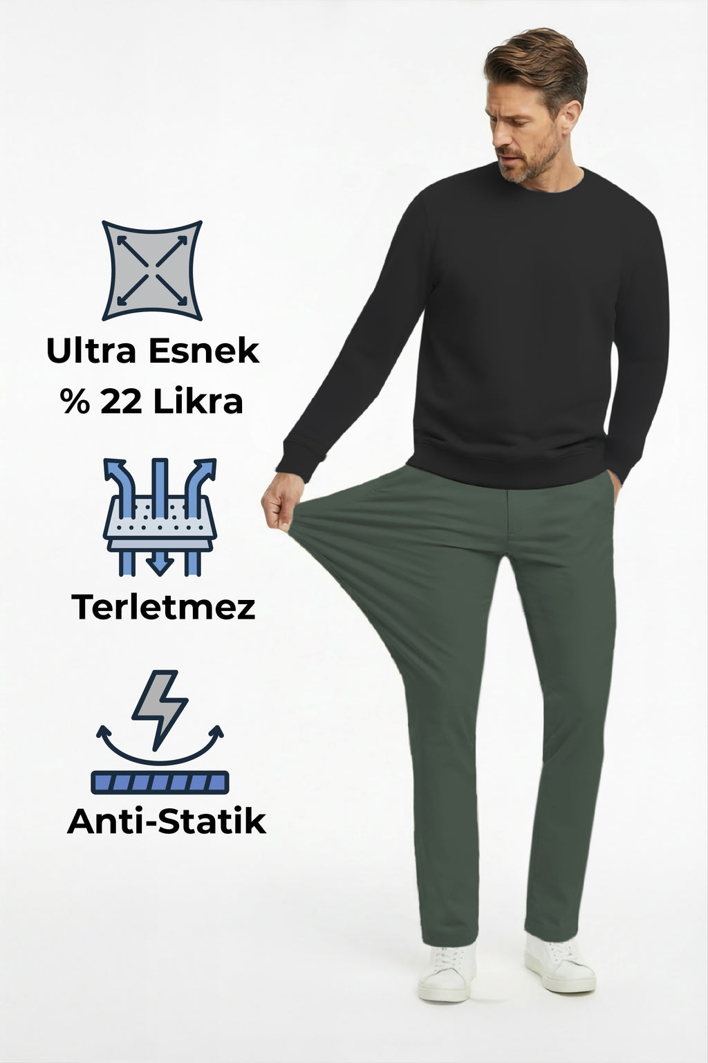 Erkek Flexon Ultra Esnek Relaxed Beli Lastikli Jogger Pantolon Yeşil M702-R0433-01