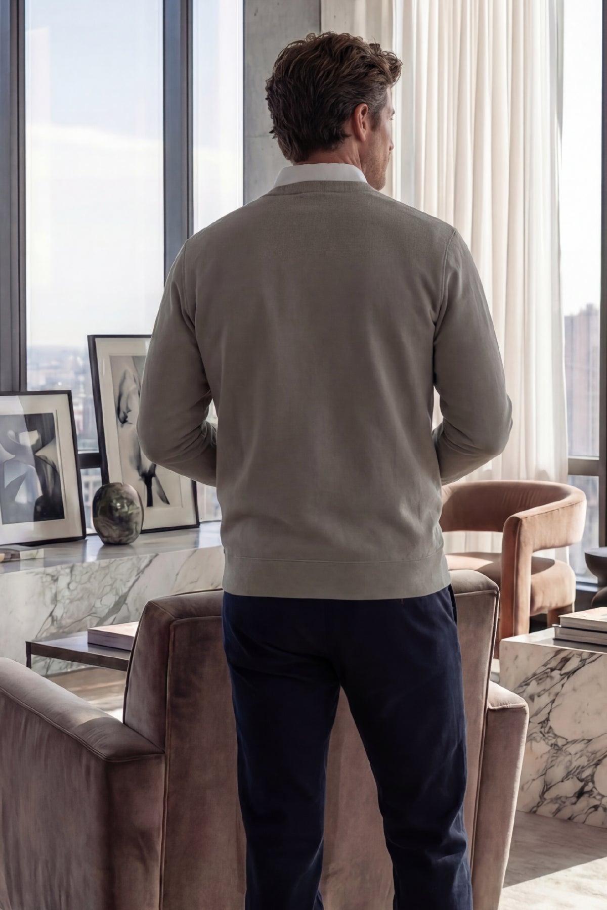 Erkek Focus Esnek Kumaş Yumuşak Dokulu Günlük Sweatshirt Açık Kahverengi M401-R0342-05