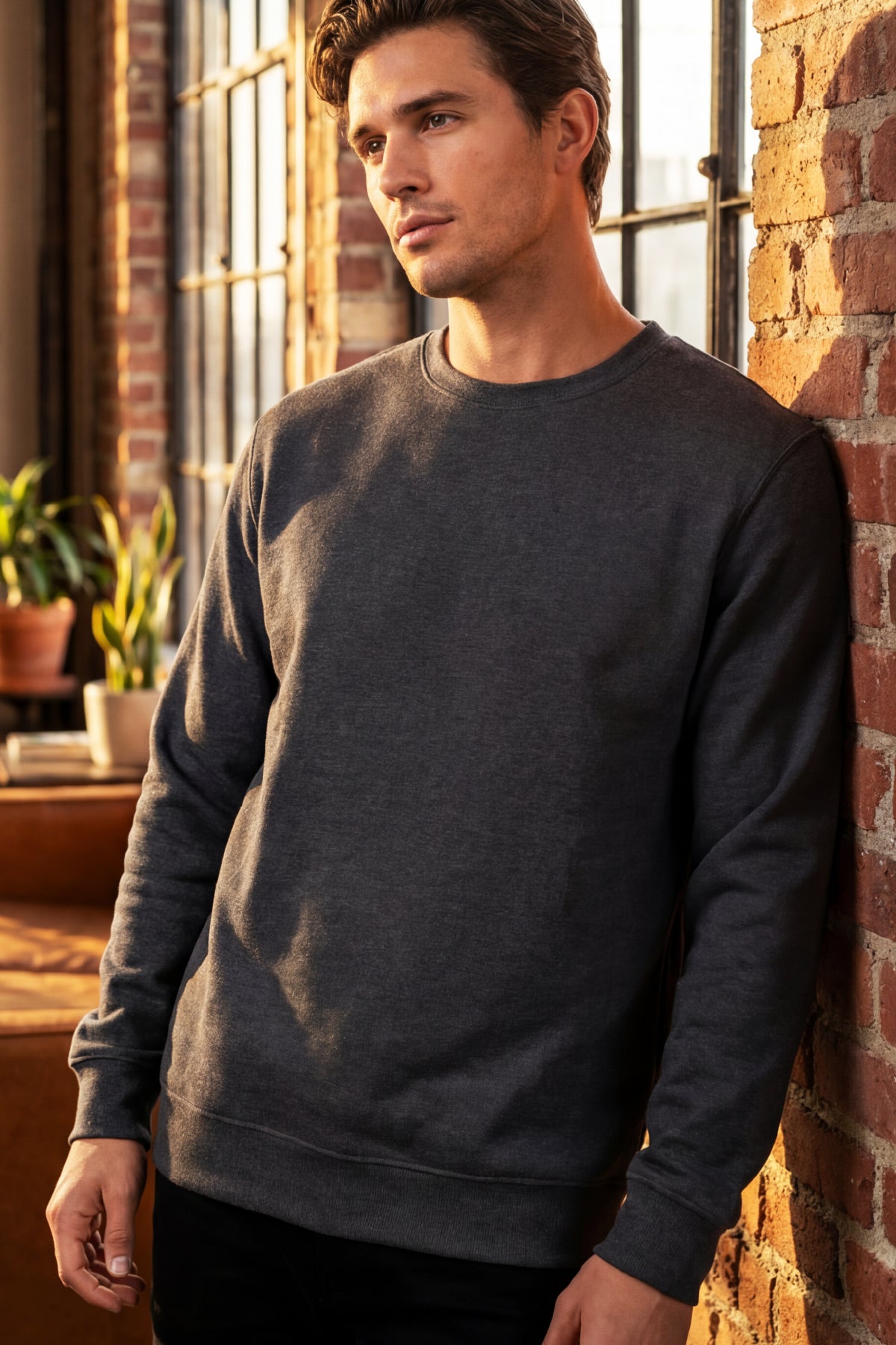 Erkek Focus Esnek Kumaş Yumuşak Dokulu Günlük Sweatshirt Antrasit M401-R0342-04