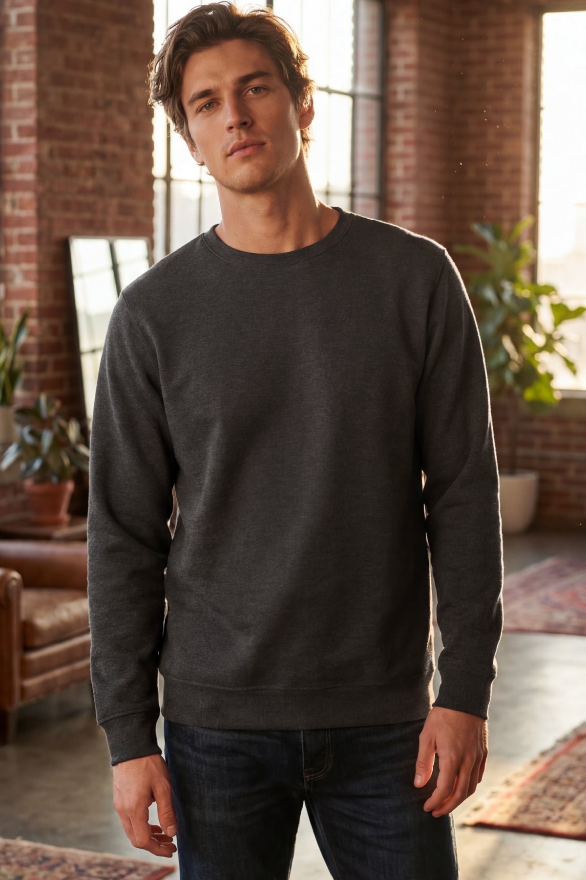 Erkek Focus Esnek Kumaş Yumuşak Dokulu Günlük Sweatshirt Antrasit M401-R0342-04