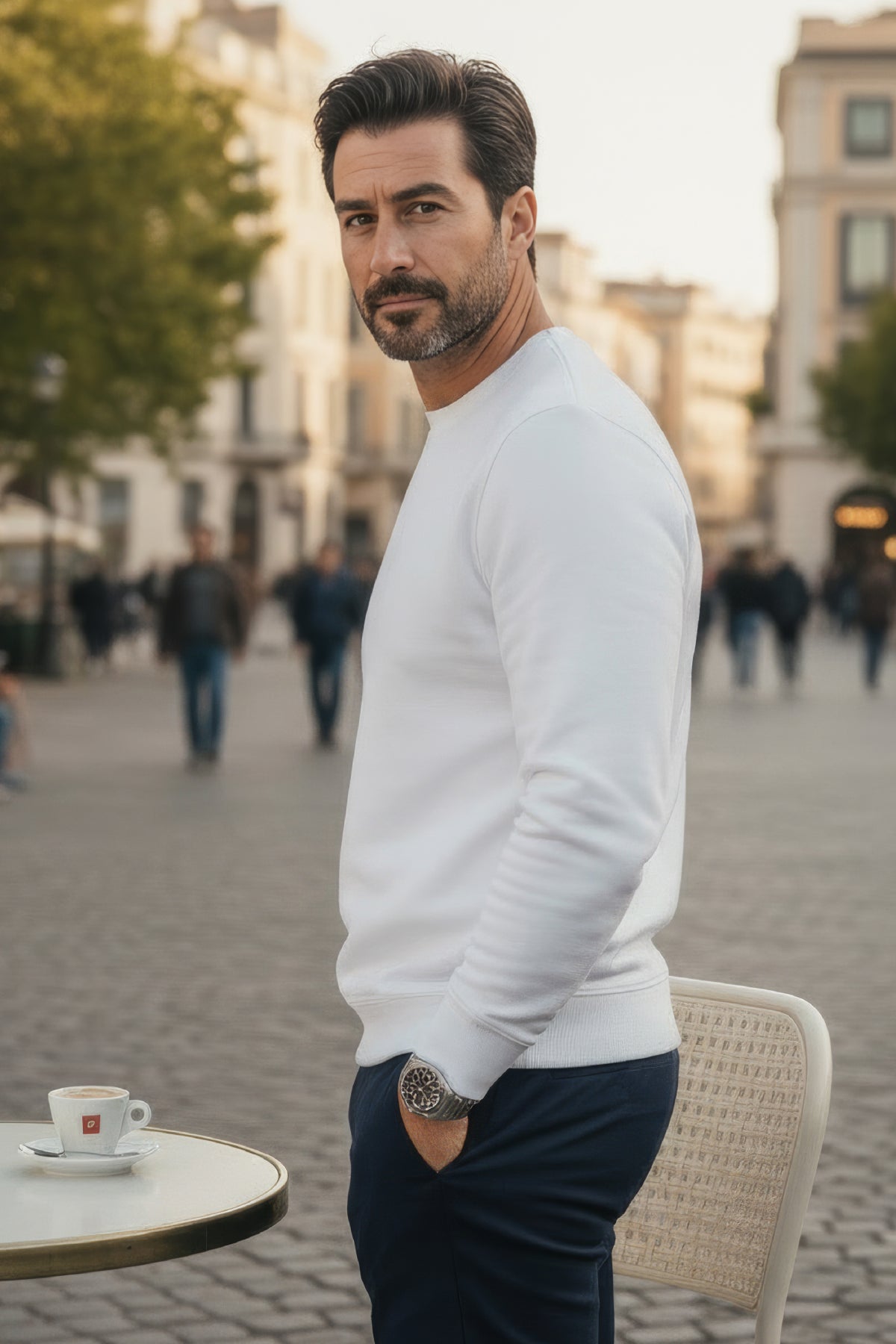 Erkek Focus Esnek Kumaş Yumuşak Dokulu Günlük Sweatshirt Ekru M401-R0342-01