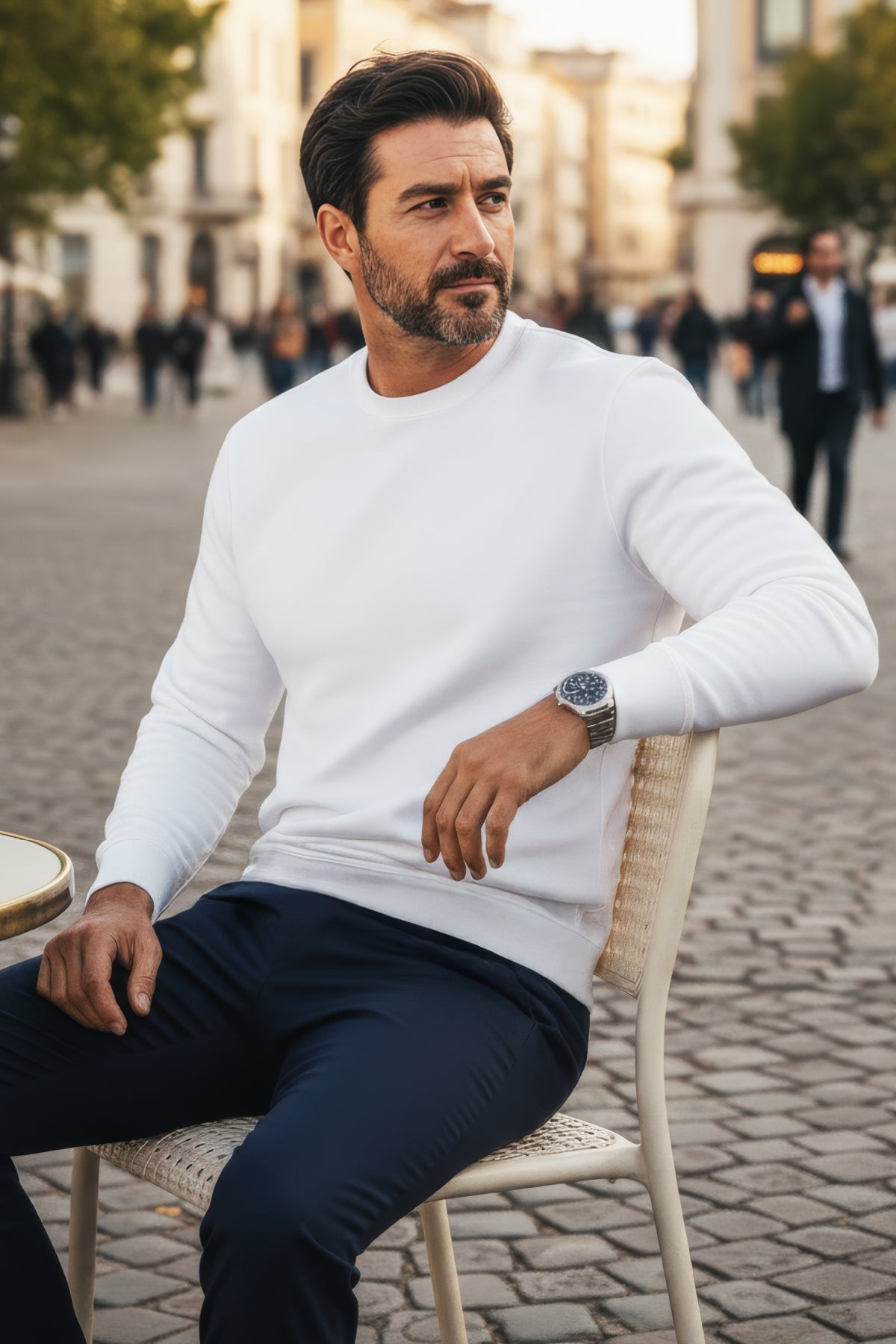 Erkek Focus Esnek Kumaş Yumuşak Dokulu Günlük Sweatshirt Ekru M401-R0342-01