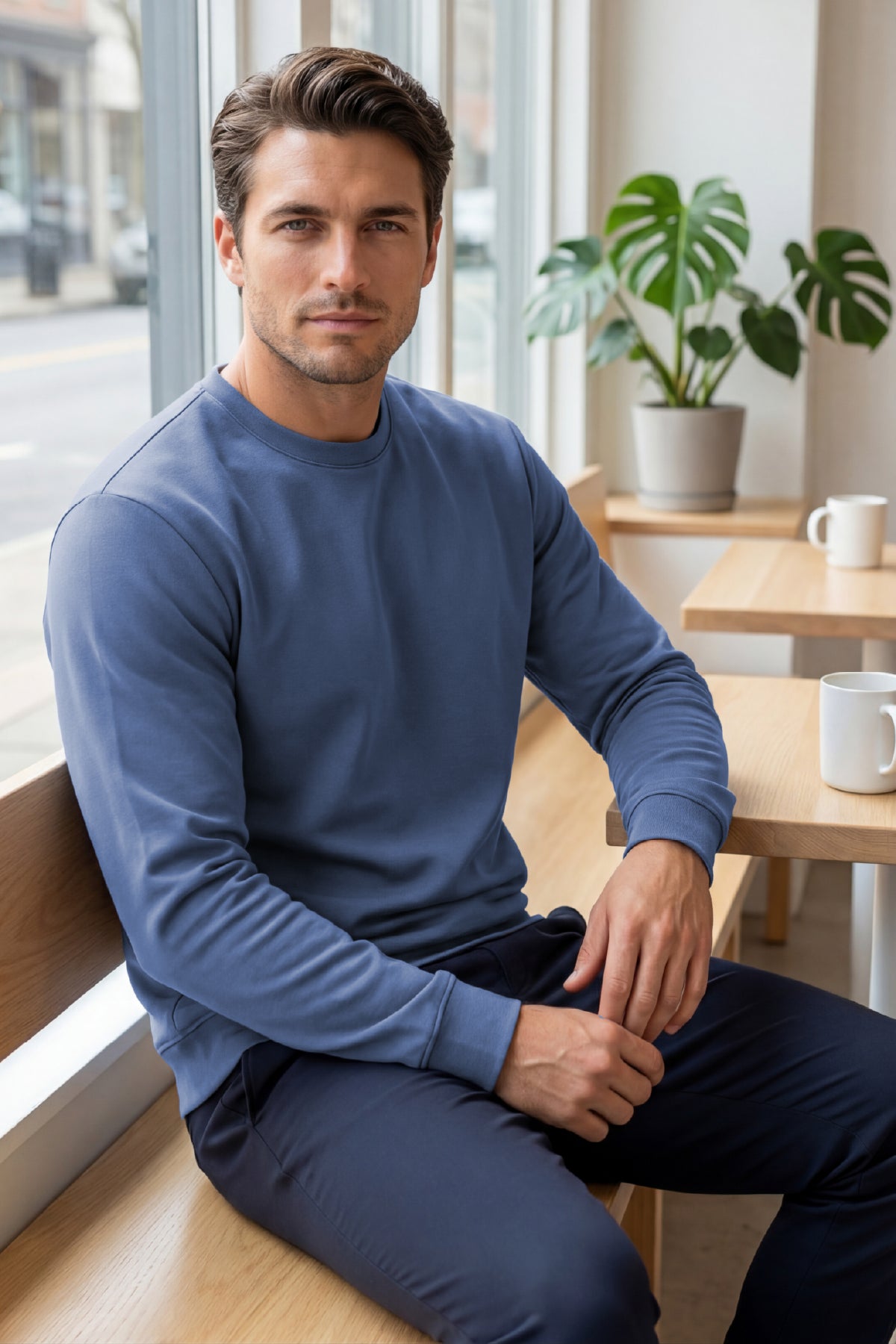 Erkek Focus Esnek Kumaş Yumuşak Dokulu Günlük Sweatshirt Mavi M401-R0342-03