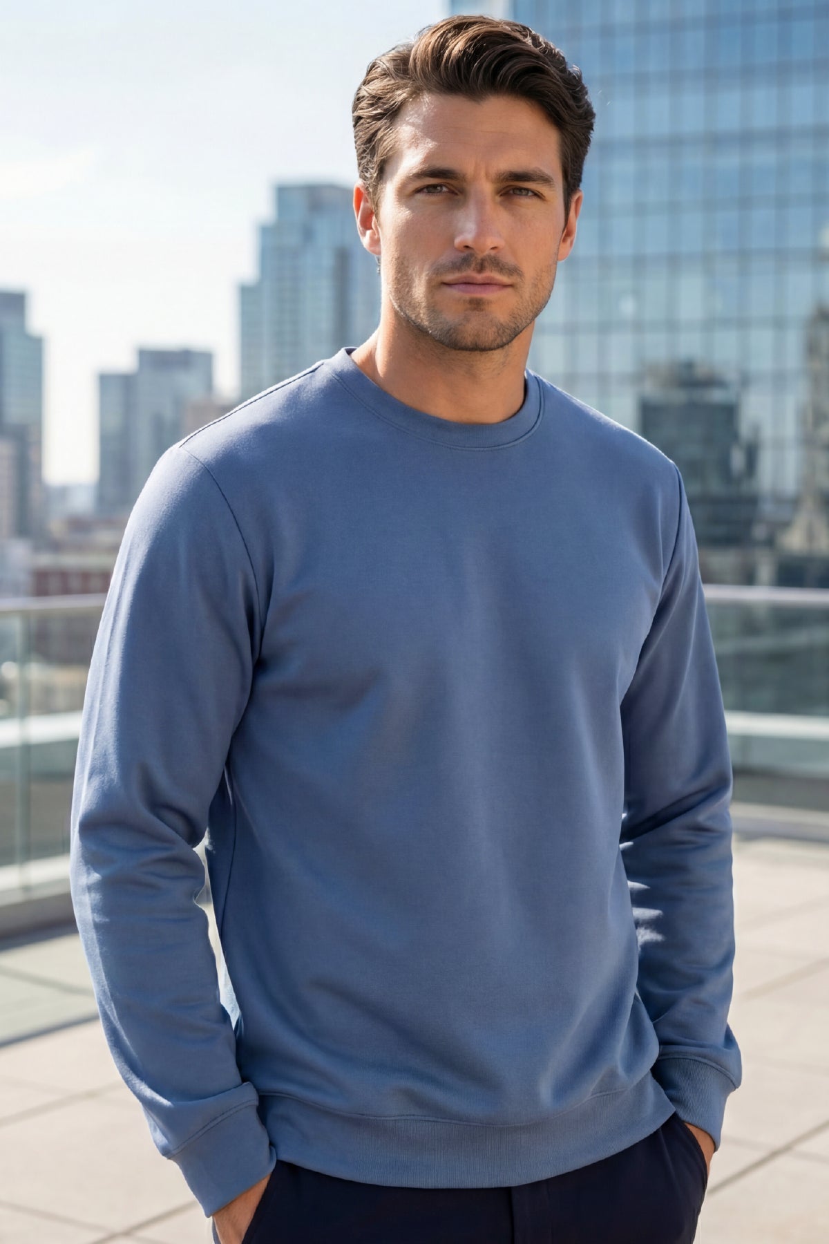 Erkek Focus Esnek Kumaş Yumuşak Dokulu Günlük Sweatshirt Mavi M401-R0342-03