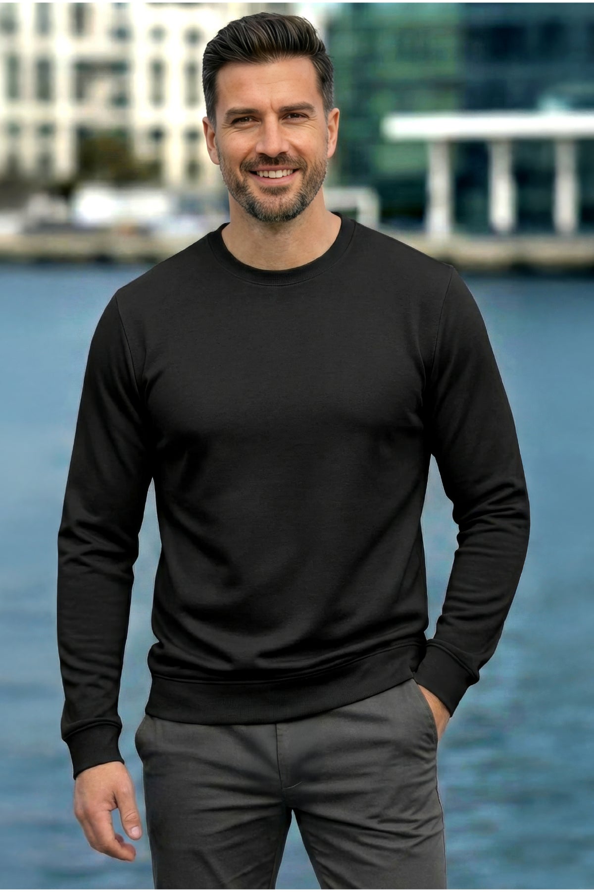 Erkek Focus Esnek Kumaş Yumuşak Dokulu Günlük Sweatshirt Siyah M401-R0342-06