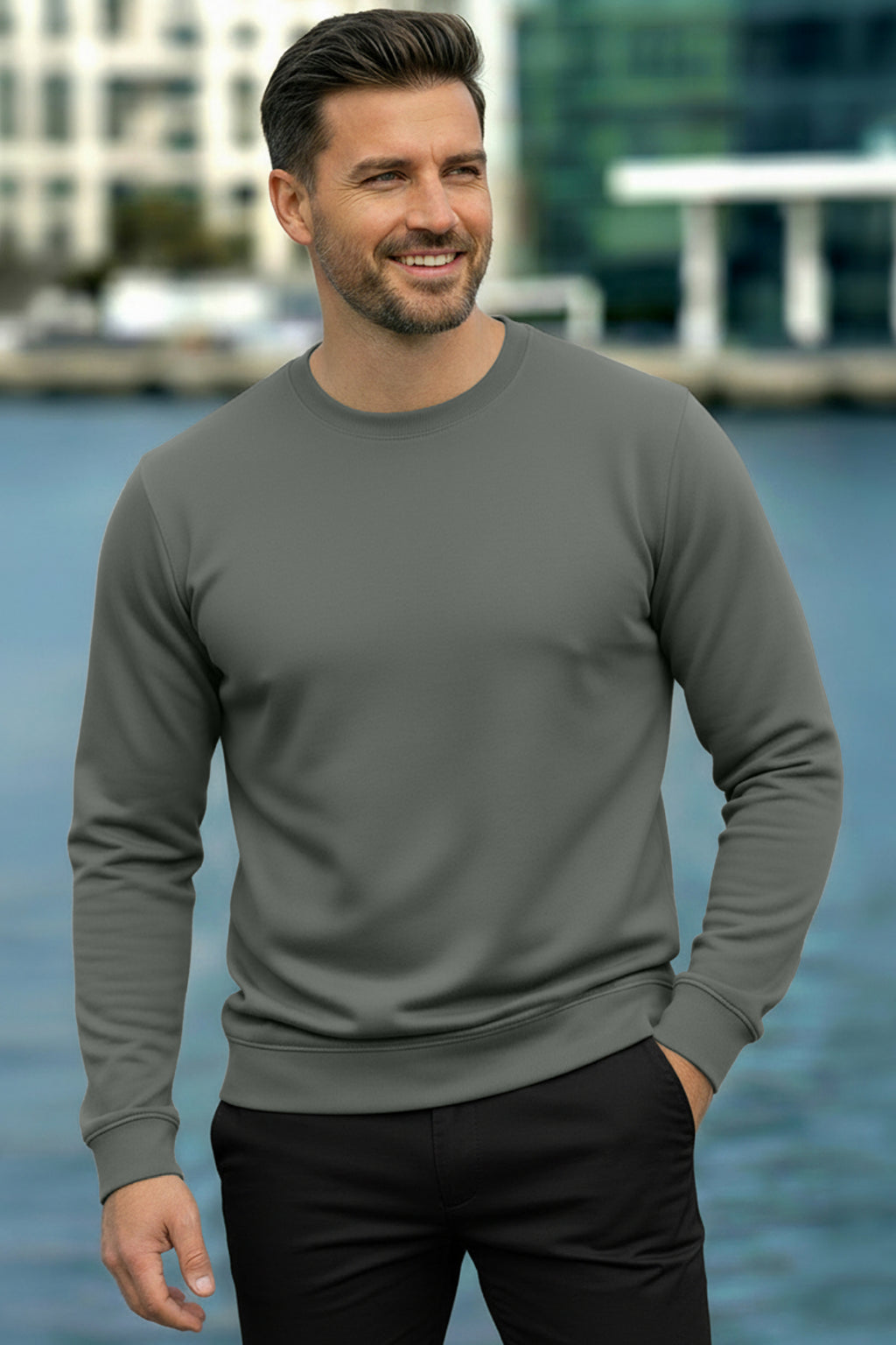 Erkek Focus Esnek Kumaş Yumuşak Dokulu Günlük Sweatshirt Yeşil M401-R0342-02