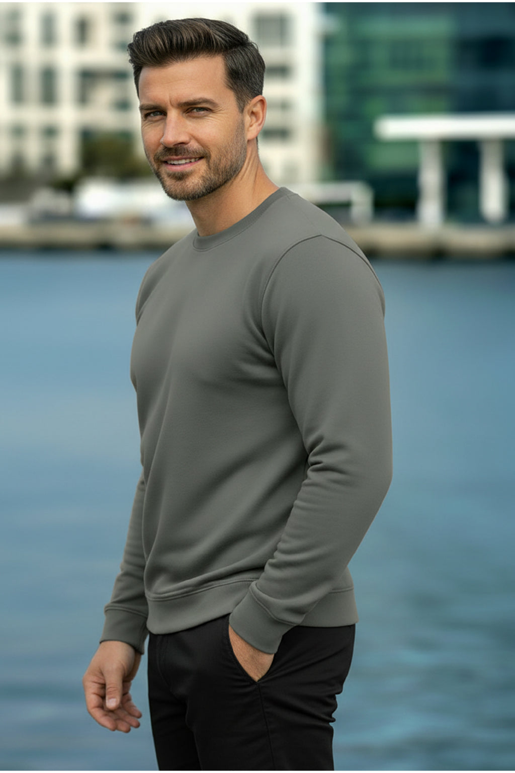 Erkek Focus Esnek Kumaş Yumuşak Dokulu Günlük Sweatshirt Yeşil M401-R0342-02