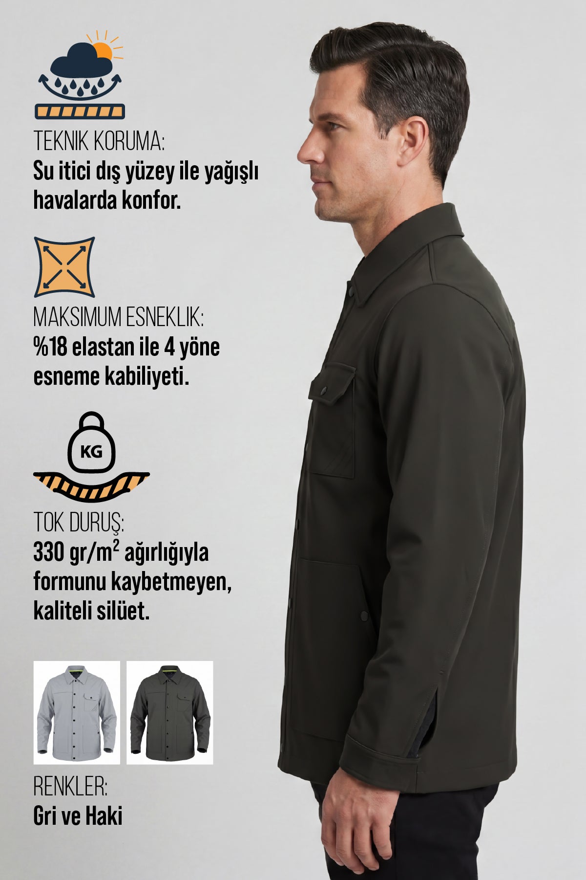 Erkek Metropole Modern Regular Fit Su İtici Teknik Ceket Haki M601-R0501-02