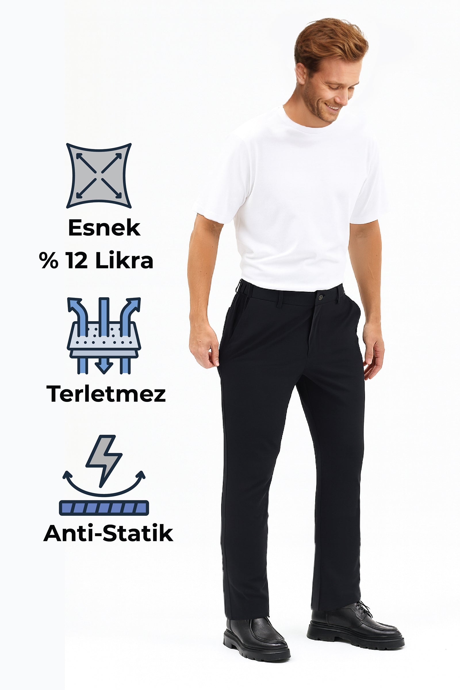Herren Motion Stretch Stoff Relaxed Joggerhose mit elastischem Bund (Sommer) Schwarz M701-R0140002-01