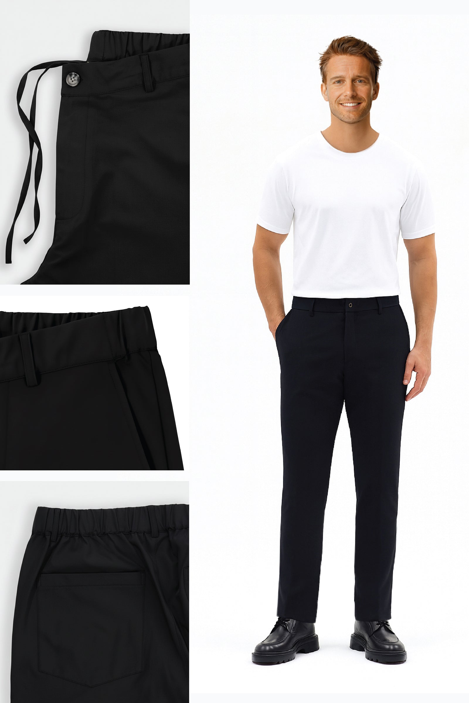 Herren Motion Stretch Stoff Relaxed Joggerhose mit elastischem Bund (Sommer) Schwarz M701-R0140002-01