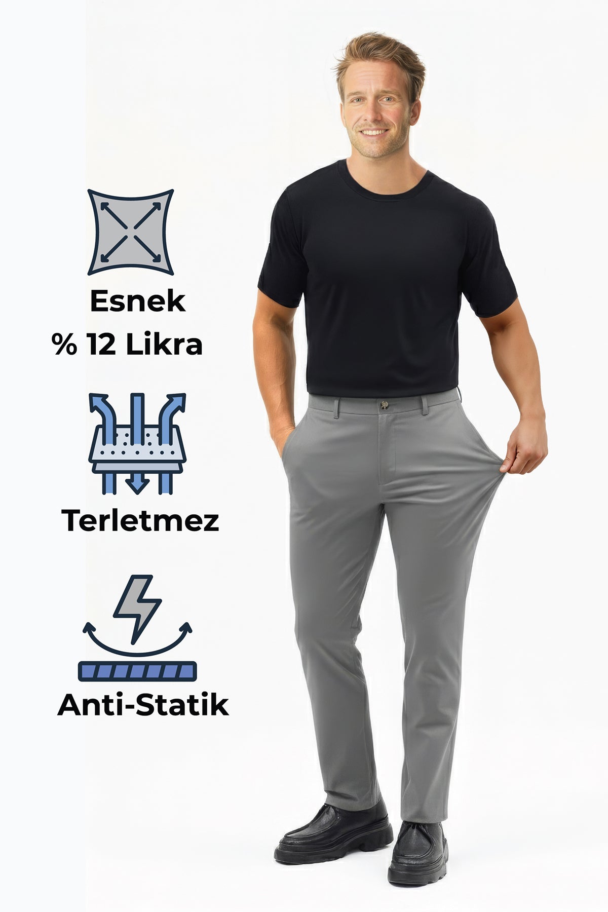 Herren Motion Stretch Stoff Relaxed Jogger Hose mit elastischem Bund (Sommerlich) Dunkelgrau M701-R0140002-04