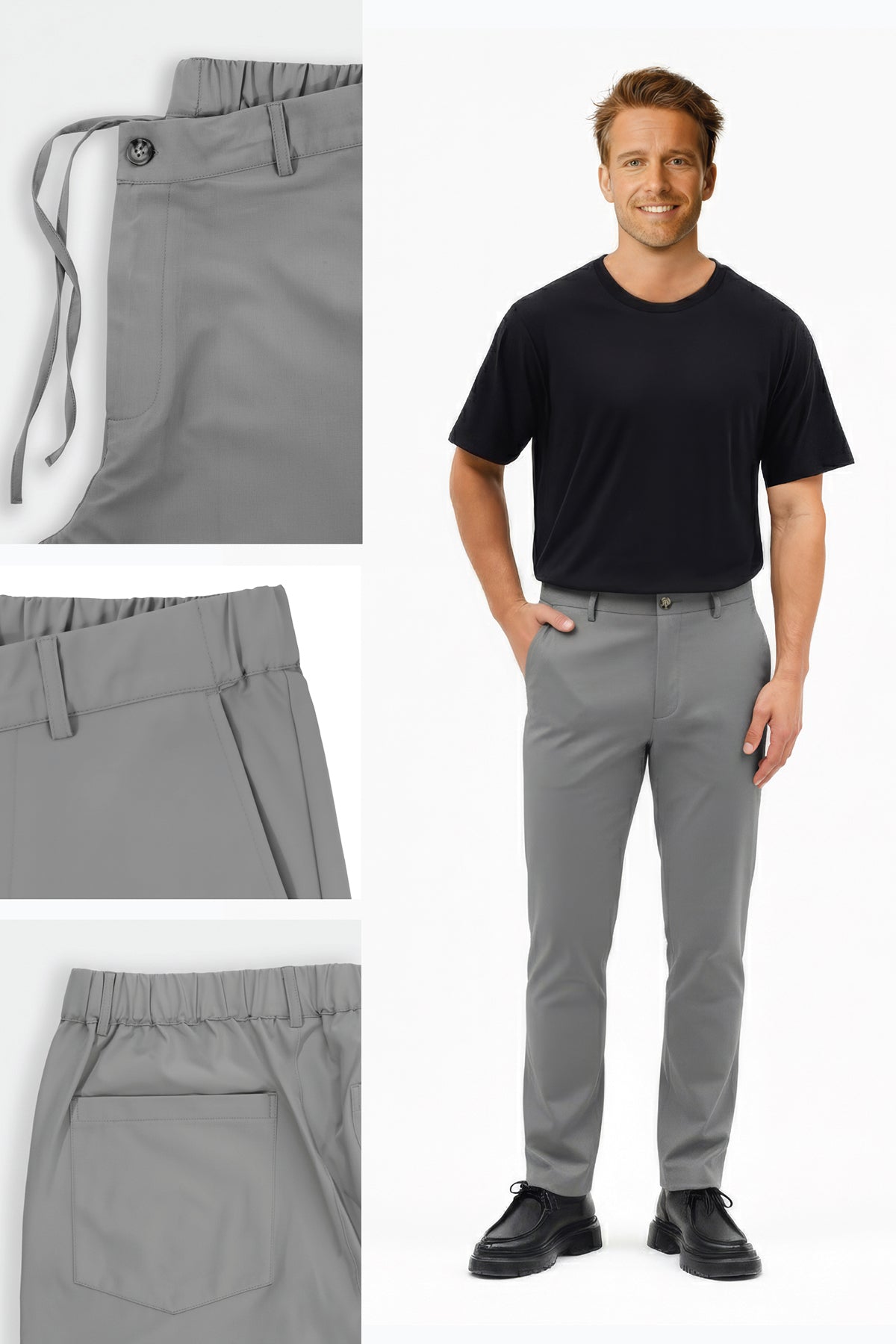 Herren Motion Stretch Stoff Relaxed Jogger Hose mit elastischem Bund (Sommerlich) Dunkelgrau M701-R0140002-04