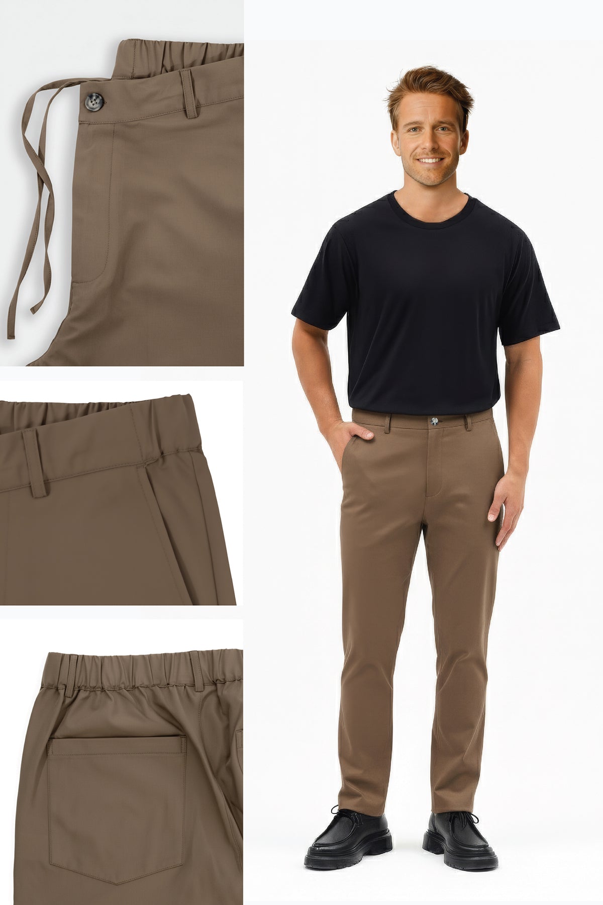 Herren Motion Stretch Stoff Relaxed Jogger Hose mit elastischem Bund (Sommerlich) Braun M701-R0140002-05