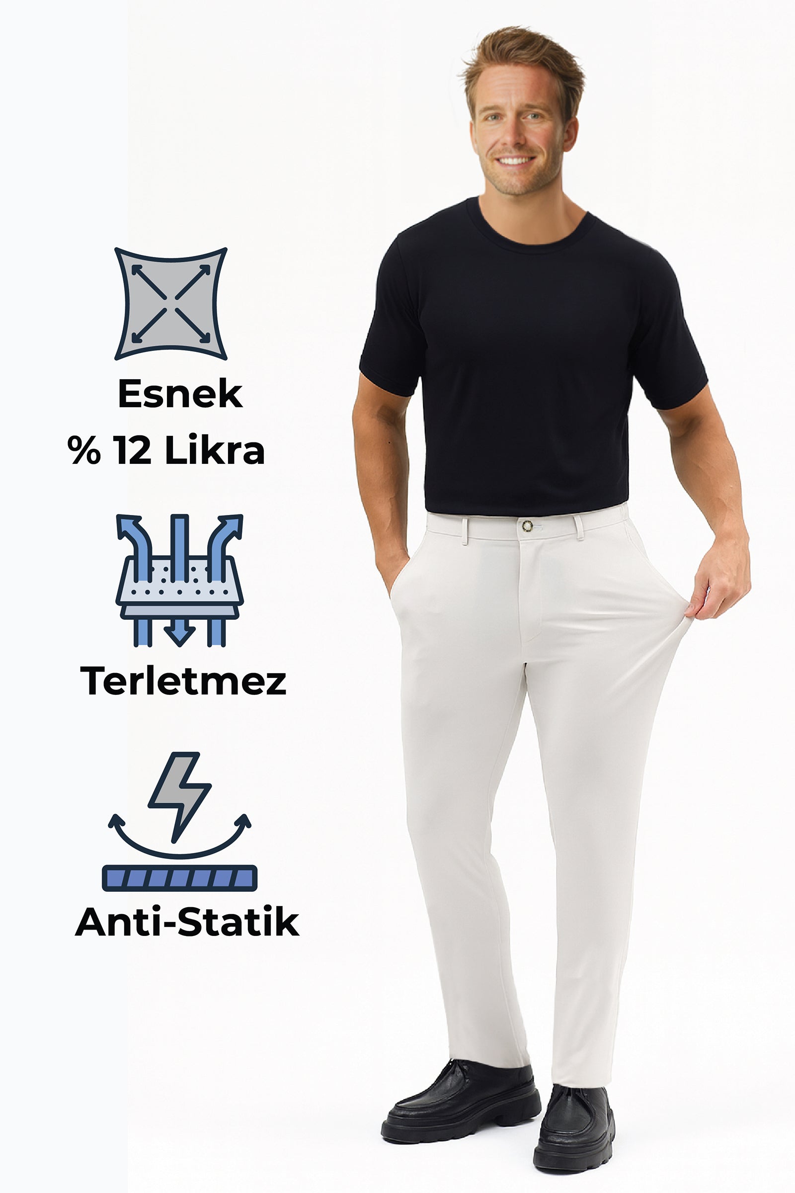Herren Motion Stretch Stoff Relaxed Jogger Hose mit Gummizug an der Taille (Sommer) Hellgrau M701-R0140002-03