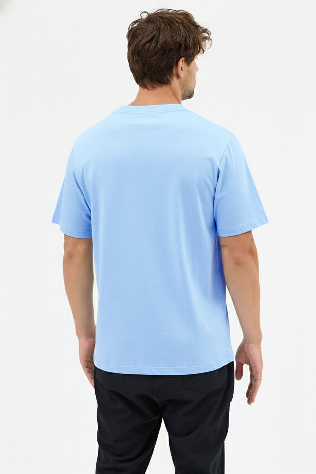 Erkek Premium Kalite Yoğun Dokulu Pamuklu T-Shirt Açık Mavi M101-R0220-08