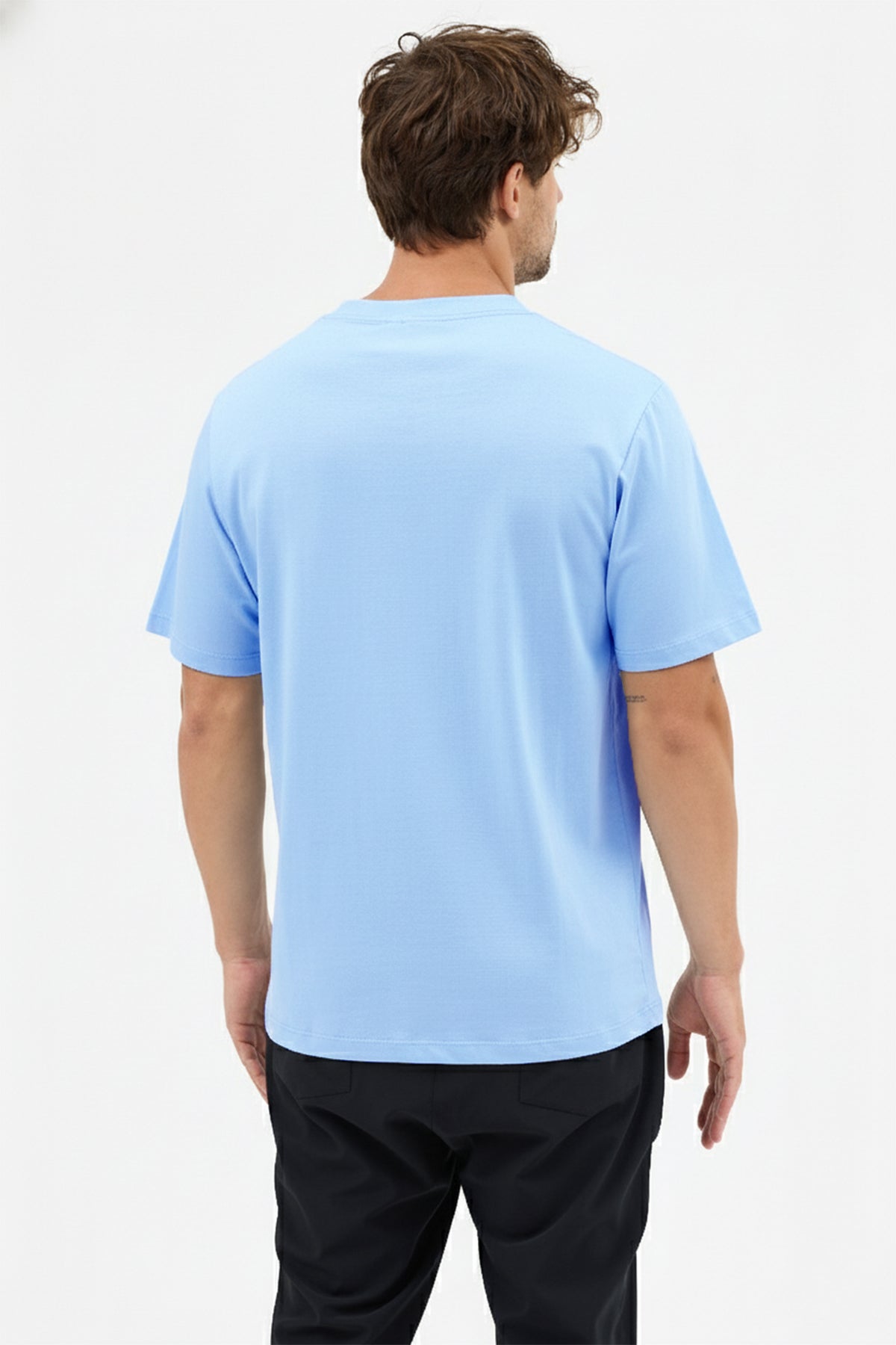 Erkek Premium Kalite Yoğun Dokulu Pamuklu T-Shirt Açık Mavi M101-R0220-08