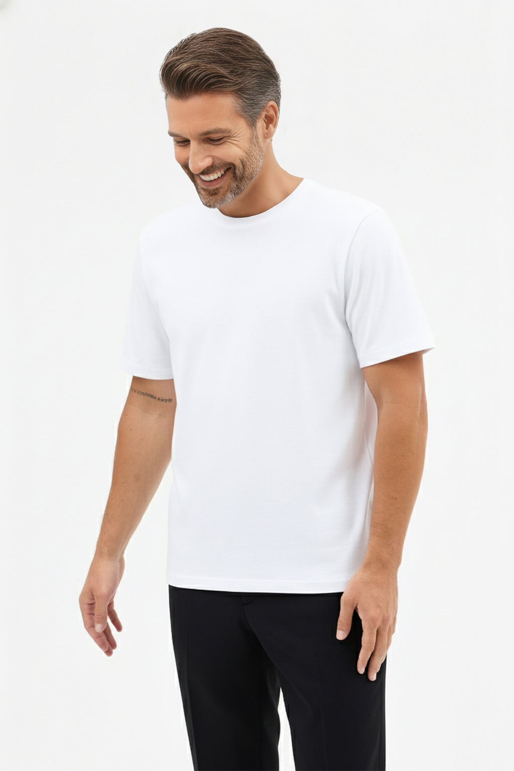 Erkek Vision Premium Kalite Yoğun Dokulu Pamuklu T-Shirt Beyaz M101-R0220-01