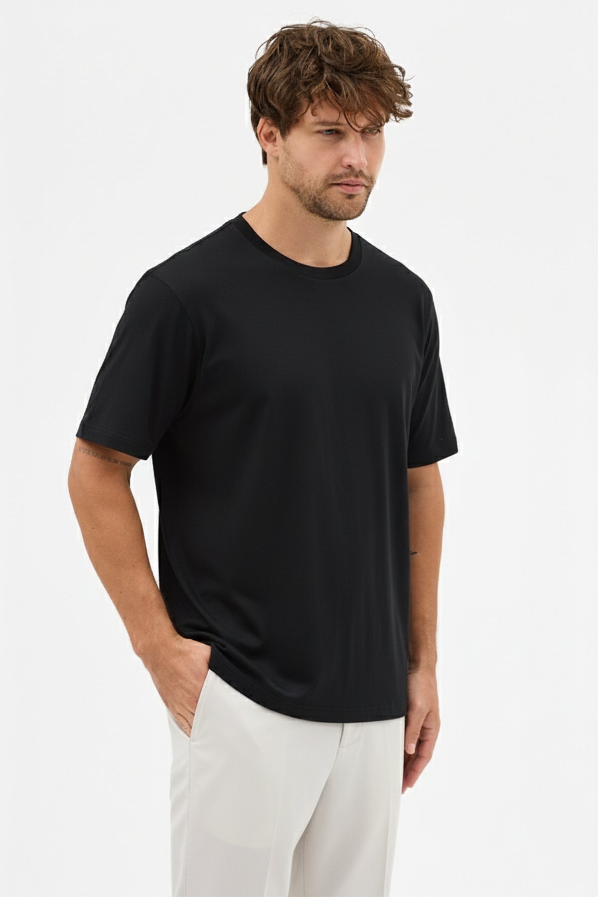 Erkek Premium Kalite Yoğun Dokulu Pamuklu T-Shirt Siyah M101-R0220-02